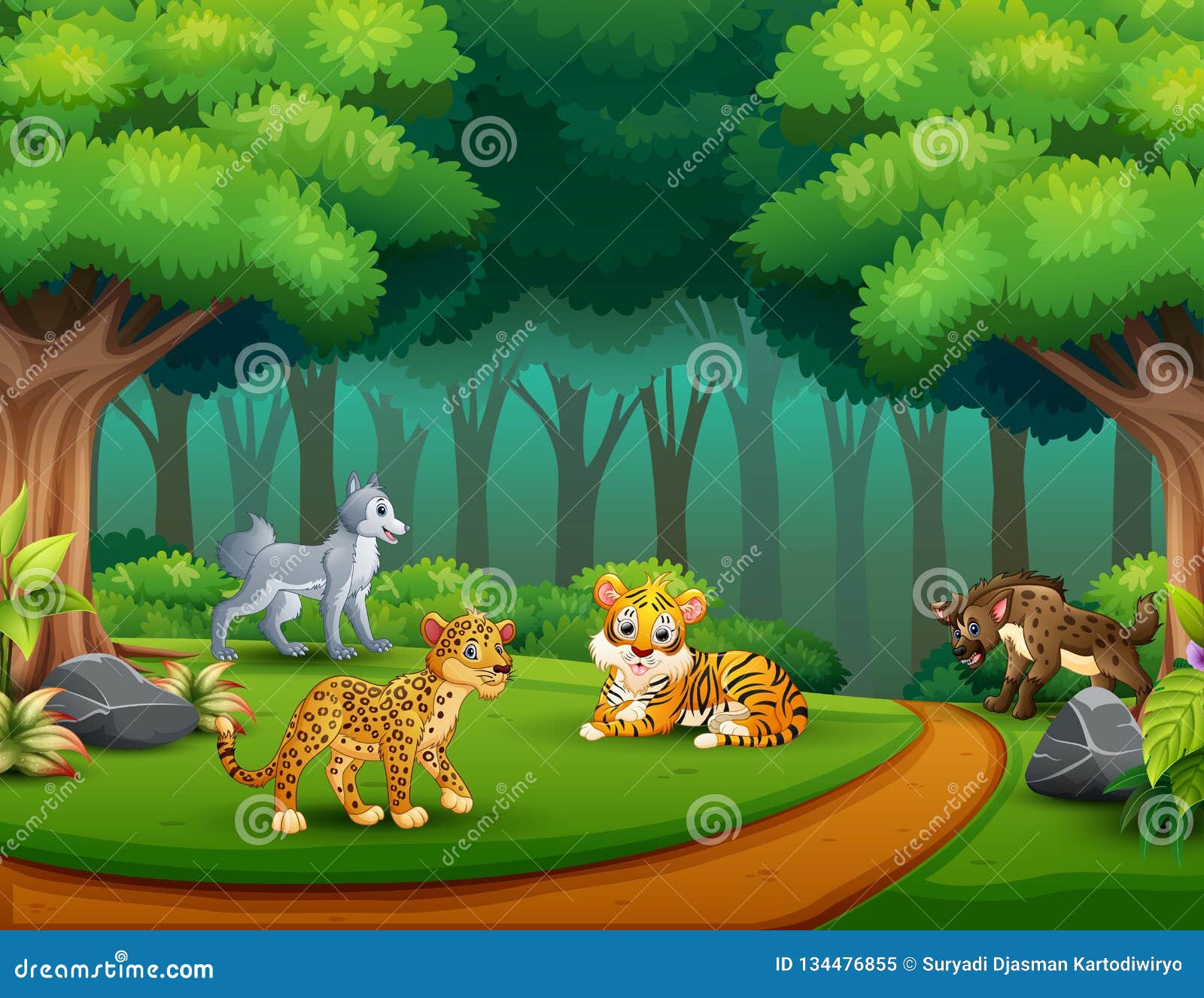 Cartoon Wild Animal in the Jungle Stock Vector - Illustration of nature,  paradise: 134476855