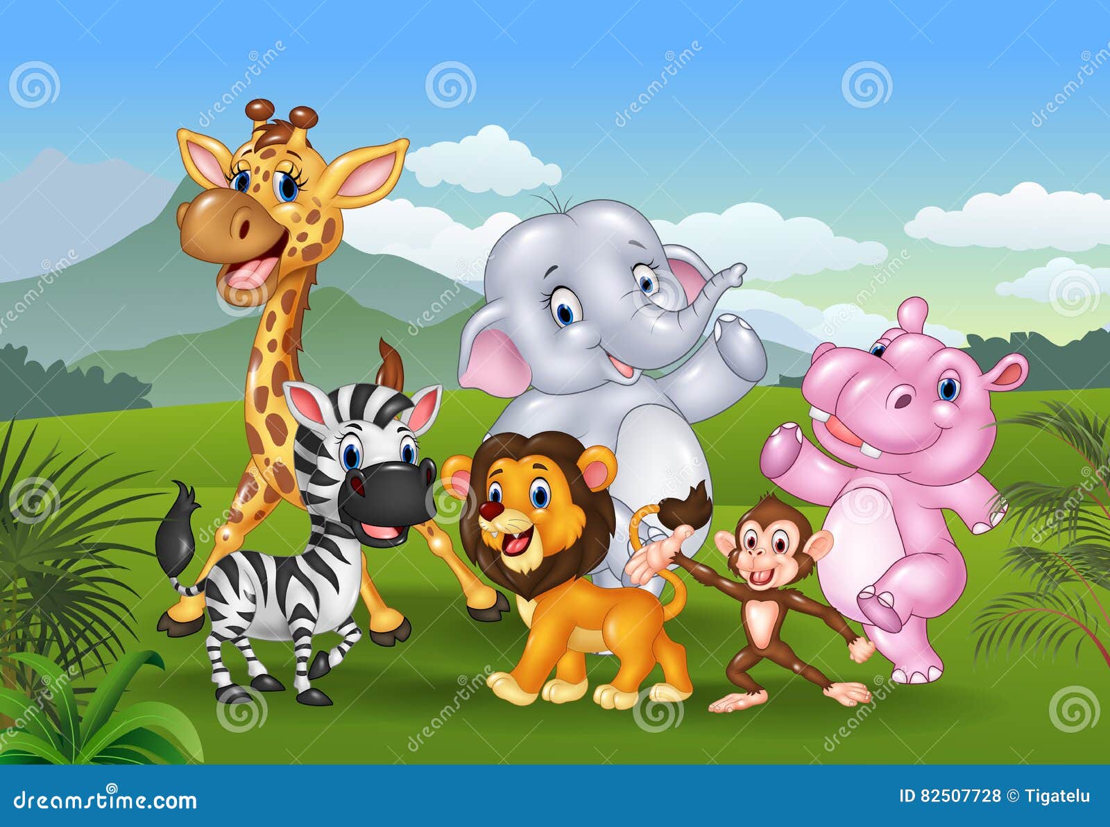 Cartoon Wild Animal in the Jungle Stock Vector - Illustration of hippo, fauna: 82507728 Cartoon Wild Animal in the Jungle Stock Vector - Illustration of hippo, fauna: 82507728
