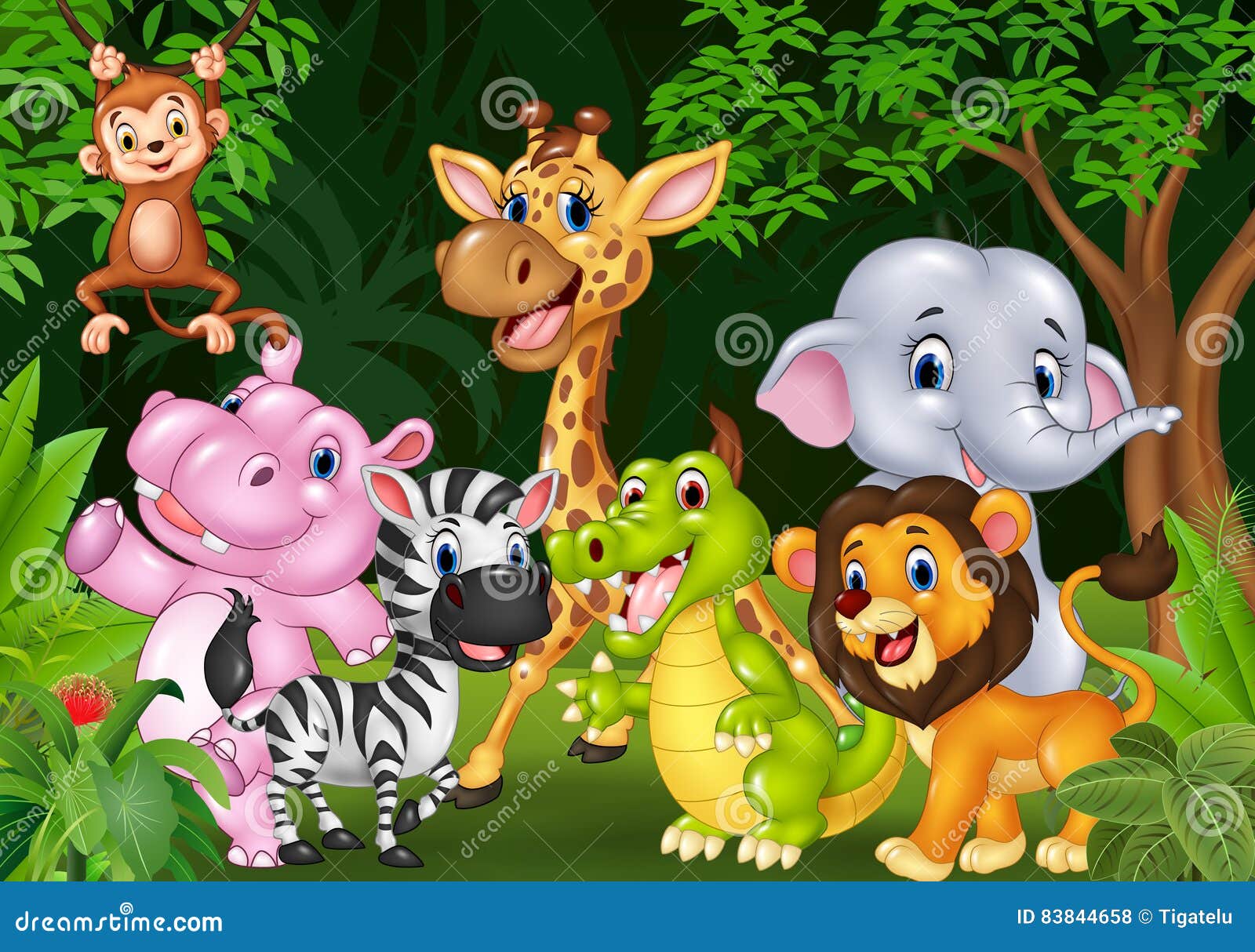 Cartoon Wild Animal in the Jungle Stock Vector - Illustration of green, grass: 83844658 Cartoon Wild Animal in the Jungle Stock Vector - Illustration of green, grass: 83844658