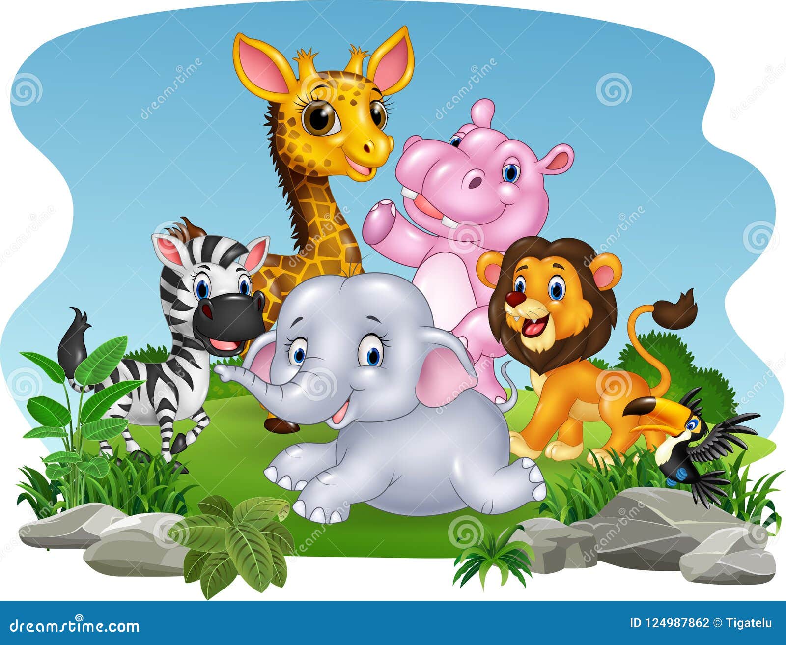 Cartoon Wild Animals in the Jungle Stock Vector - Illustration of funny,  mammal: 124987862