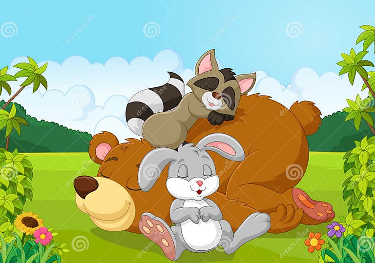 Cartoon Wild Animals Sleeping in the Jungle Stock Vector - Illustration ...