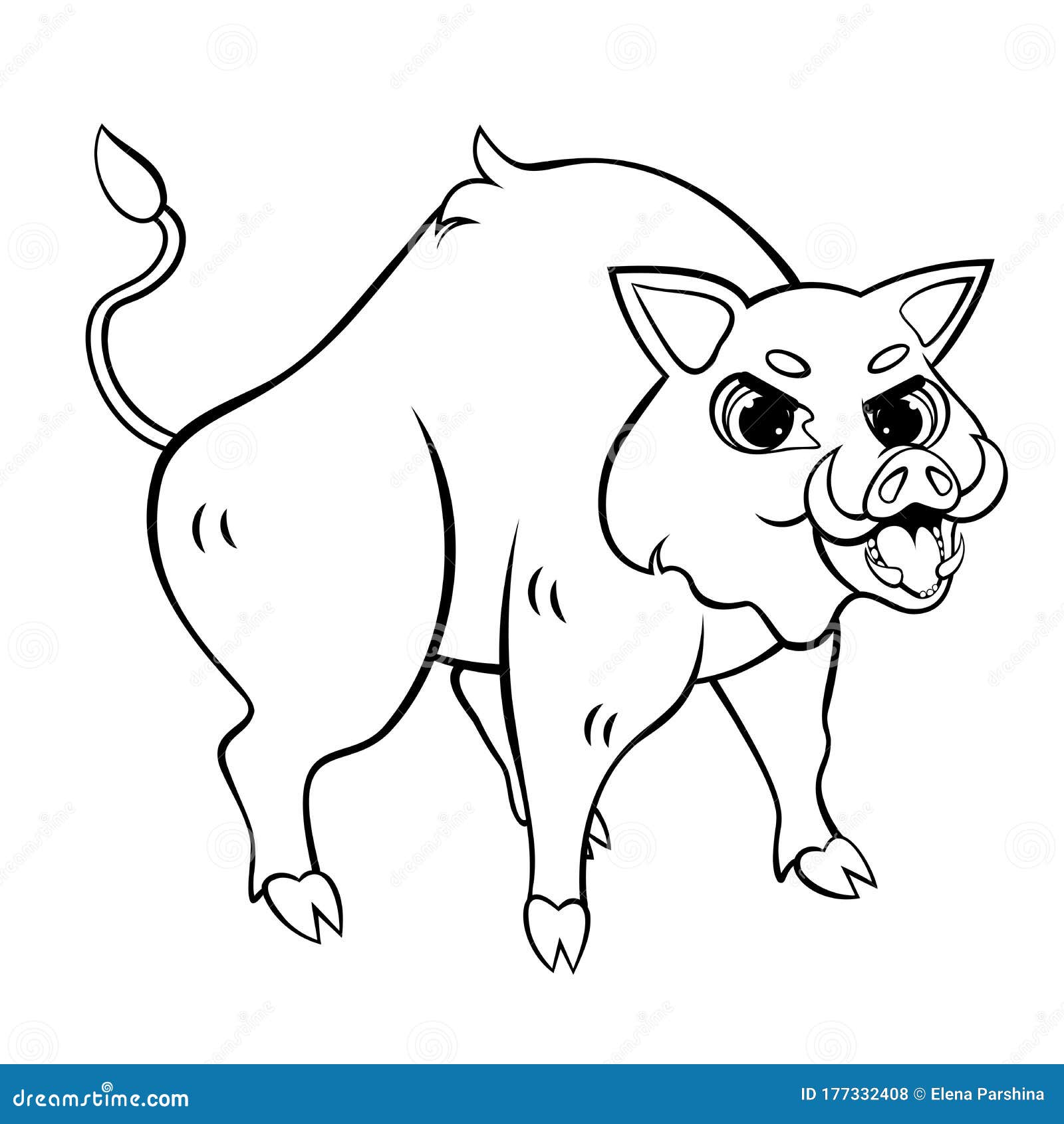 Cartoon Wild Boar Vector Coloring Page Outline. Angry Hog. Coloring