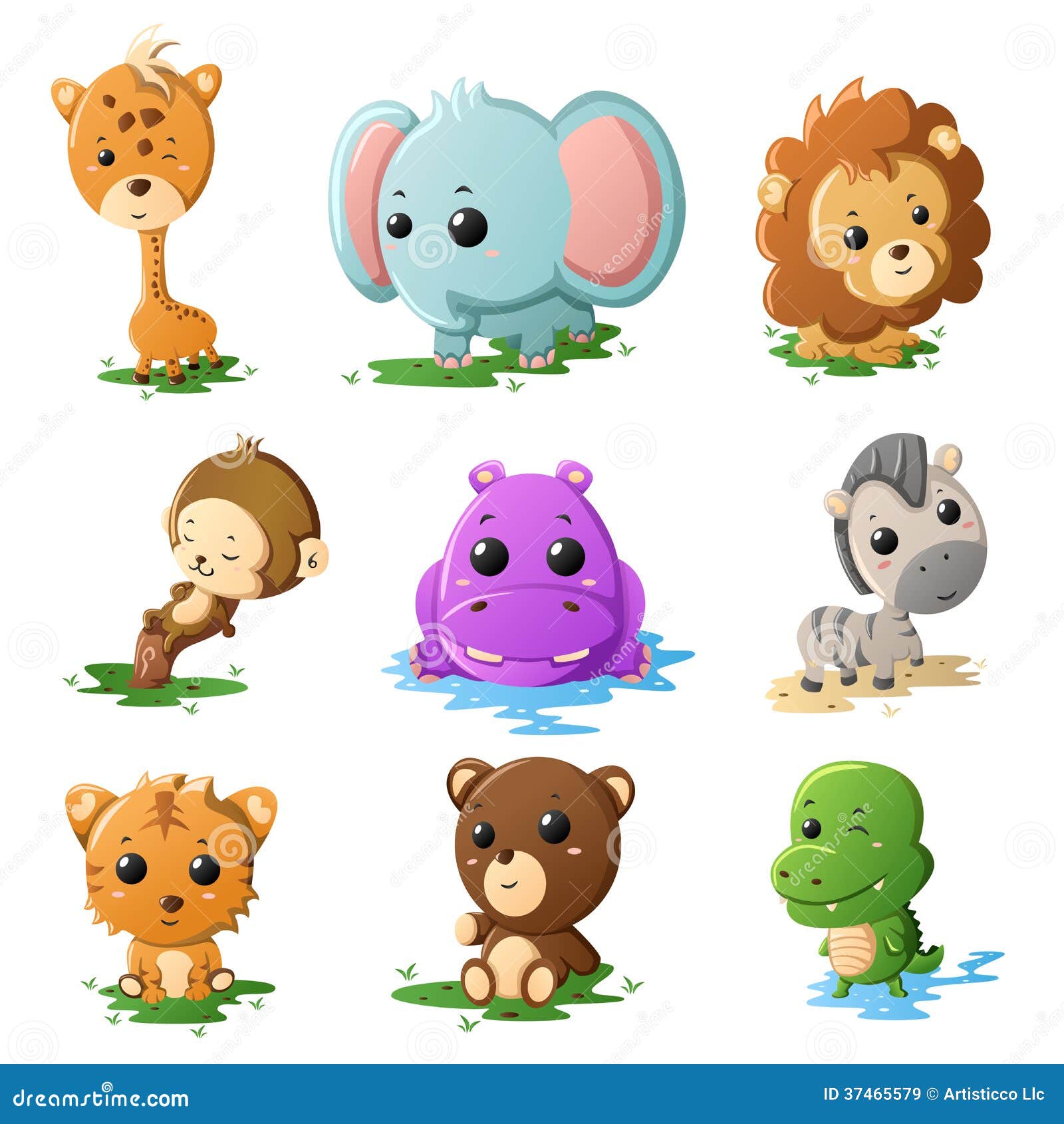 Cartoon Wildlife Animal Icons Stock Vector - Illustration of hippo,  drawing: 37465579
