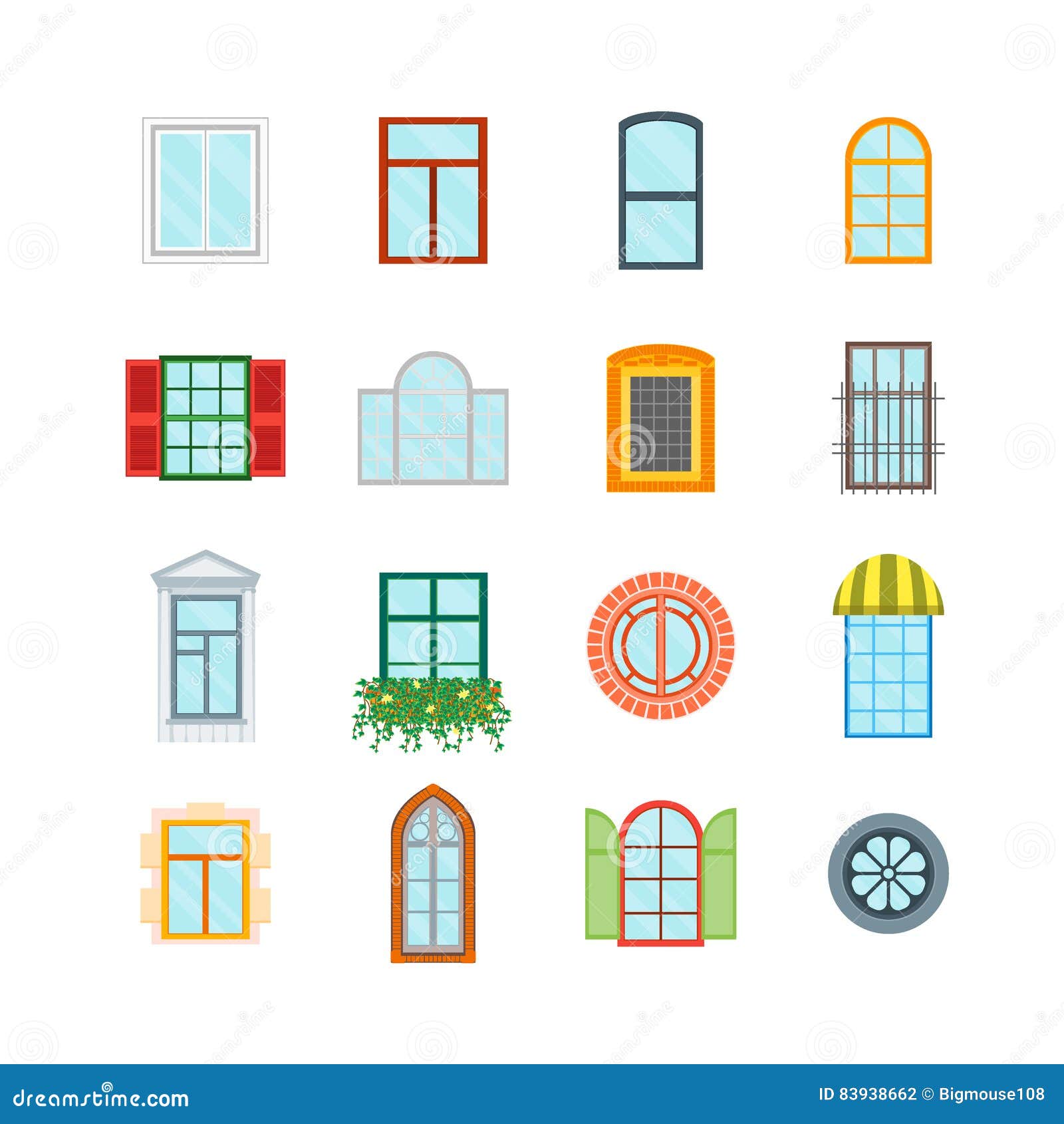 Cartoon Windows Set. Vector Stock Vector - Illustration of construction,  background: 83938662