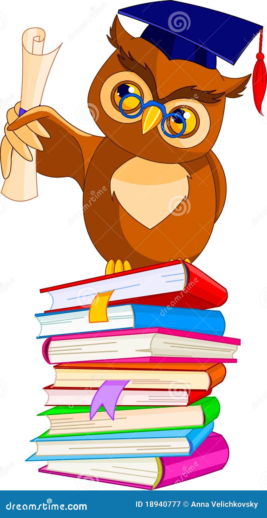 Cartoon Wise Owl With Graduation Cap And Diploma Royalty Free Stock