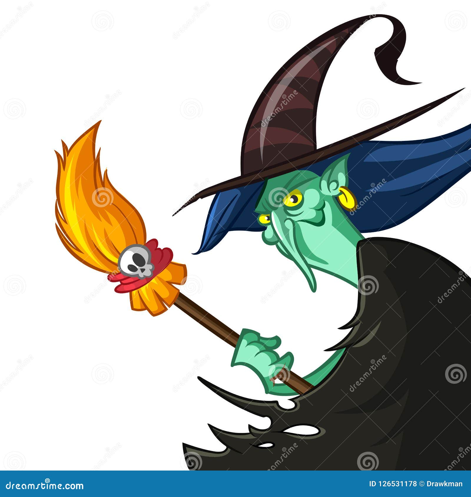 Cartoon Witch with Broom. Halloween Clipart. Stock Vector