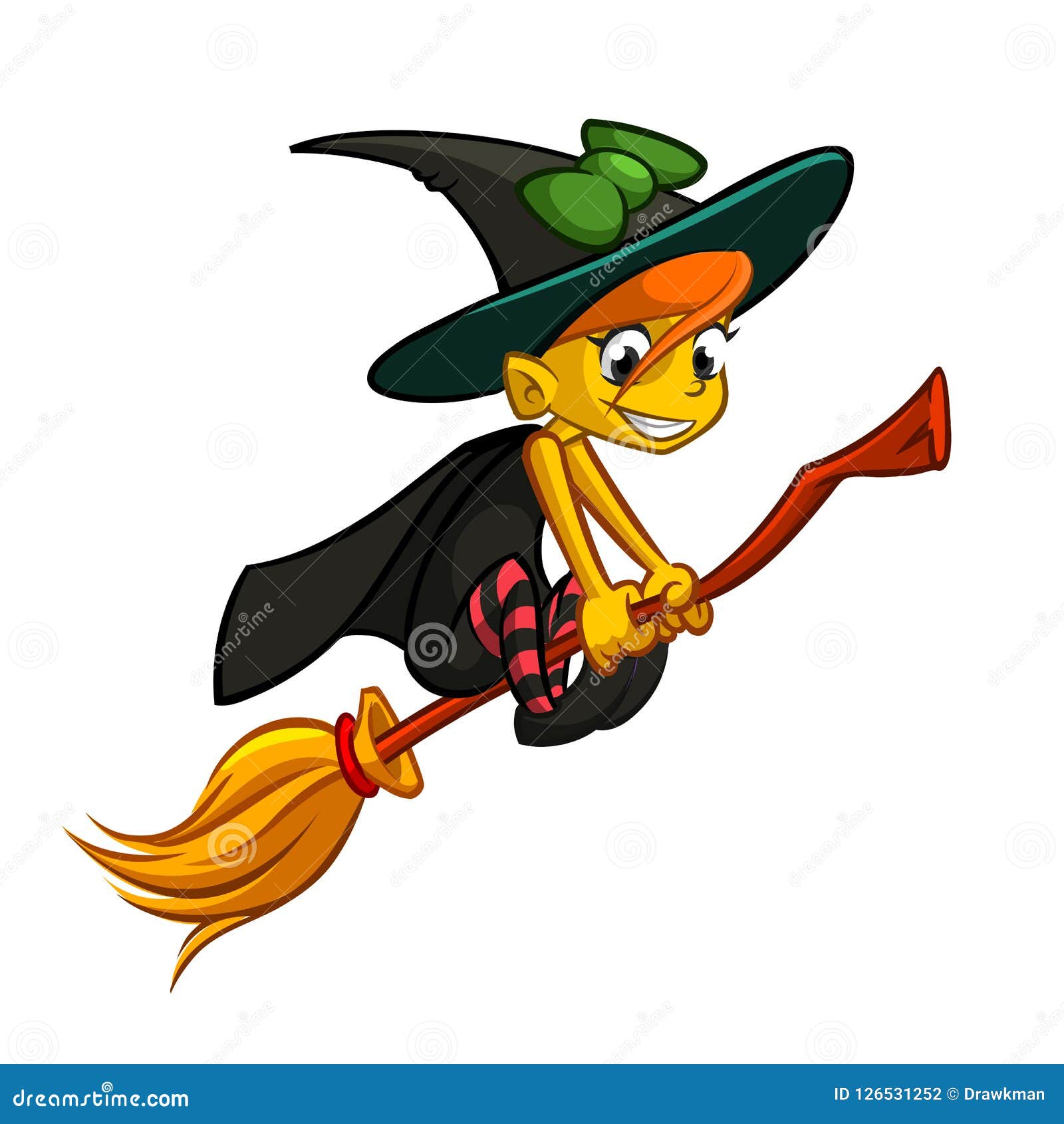 Cartoon Witch Flying on Her Broom. Vector Clip Art Illustration. Stock  Vector - Illustration of holiday, magic: 126531252, image size:1600x1690