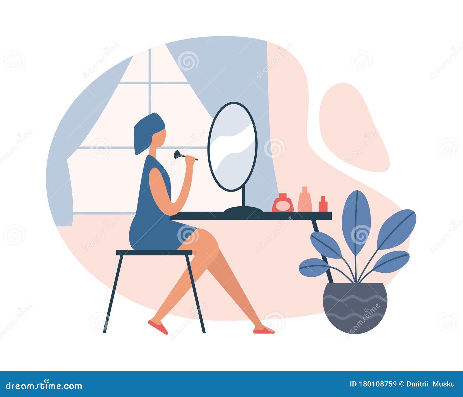 Cartoon Woman Applying Makeup with Brush in Front of Mirror Stock Vector -  Illustration of apply, complexion: 180108759