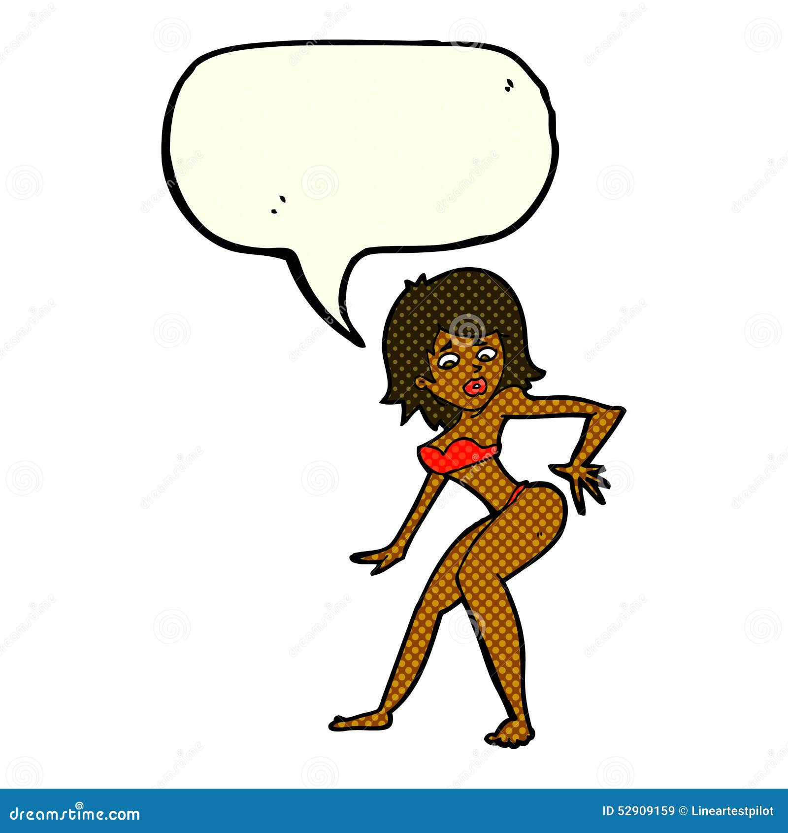 Cartoon Woman in Bikini with Speech Bubble Stock Illustration