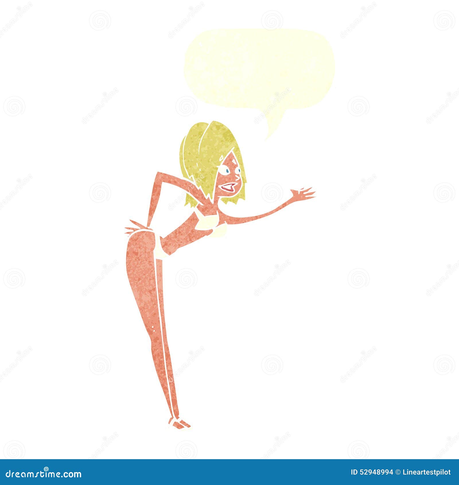 Cartoon Woman in Bikini with Speech Bubble Stock Illustration