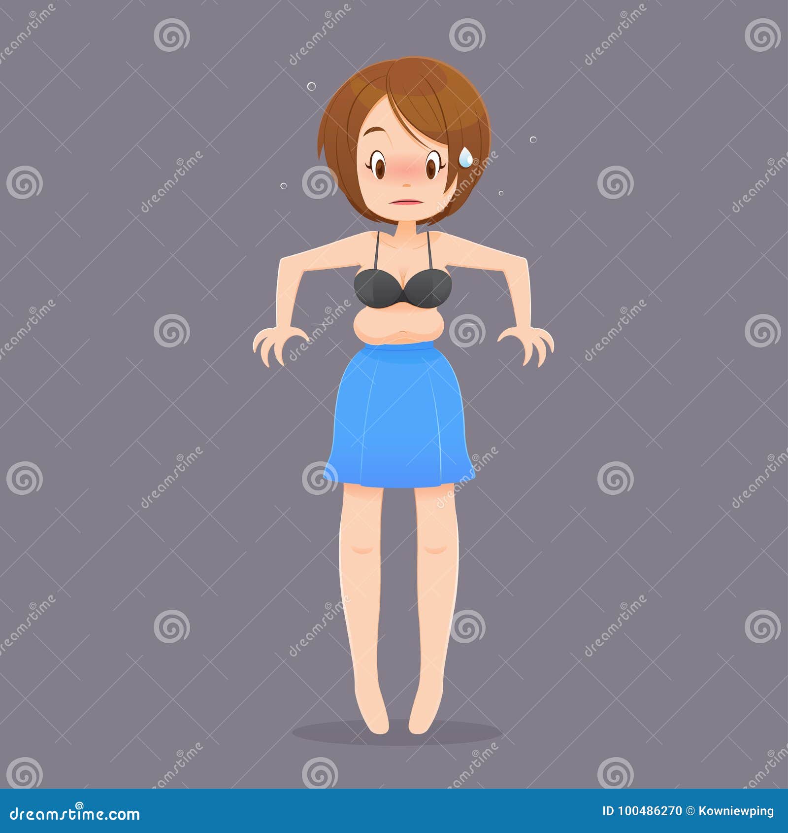 Cartoon Woman Checking Fat on Her Belly. Stock Vector - Illustration of  checking, excess: 100486270