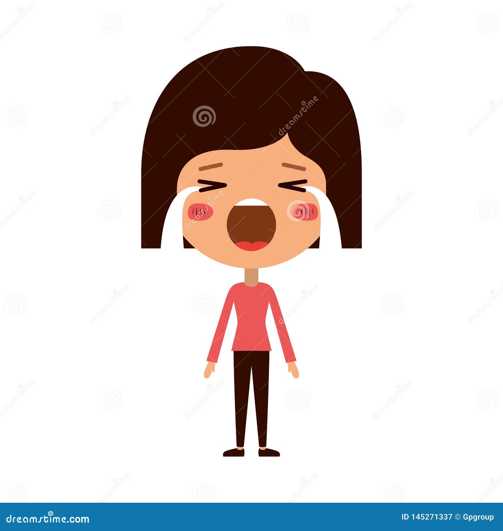 Crying Kawaii Cute Emotion Face, Emoticon Vector Icon | CartoonDealer ...