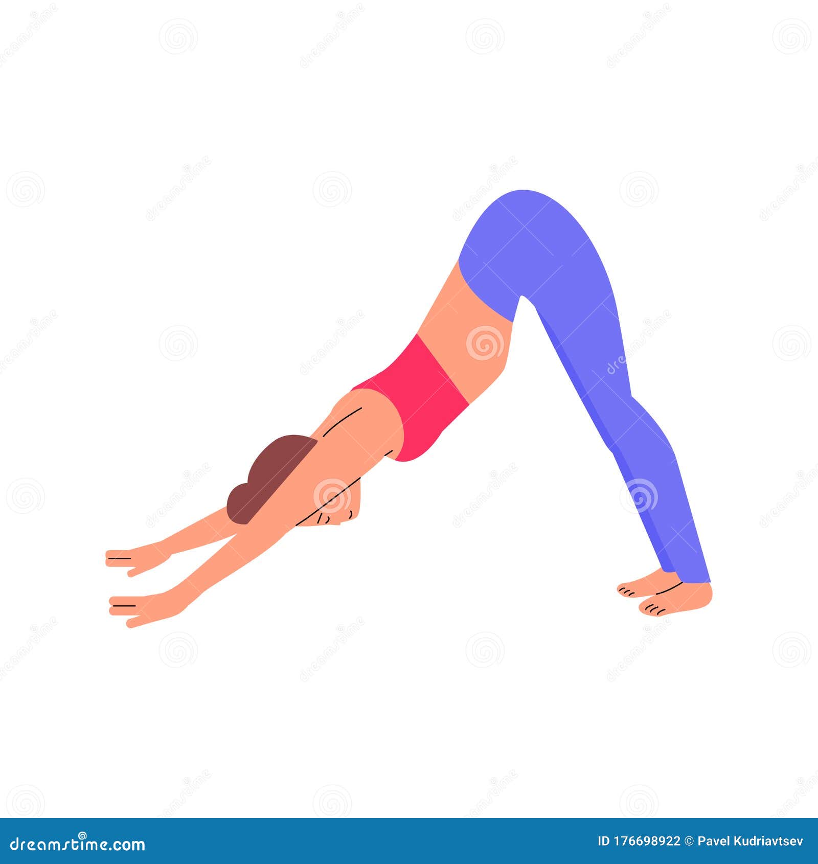 Cartoon Woman in Downward Facing Dog Yoga Pose - Stretching Fitness  Exercise. Stock Vector - Illustration of stretching, healthy: 176698922