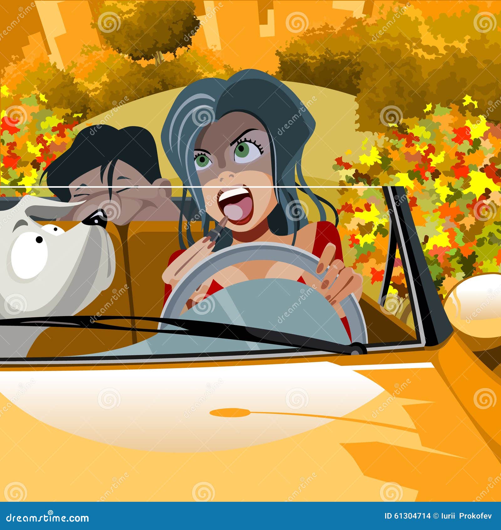 A Woman And A Car. A Woman Driving A Car. Vector. Stock Illustration