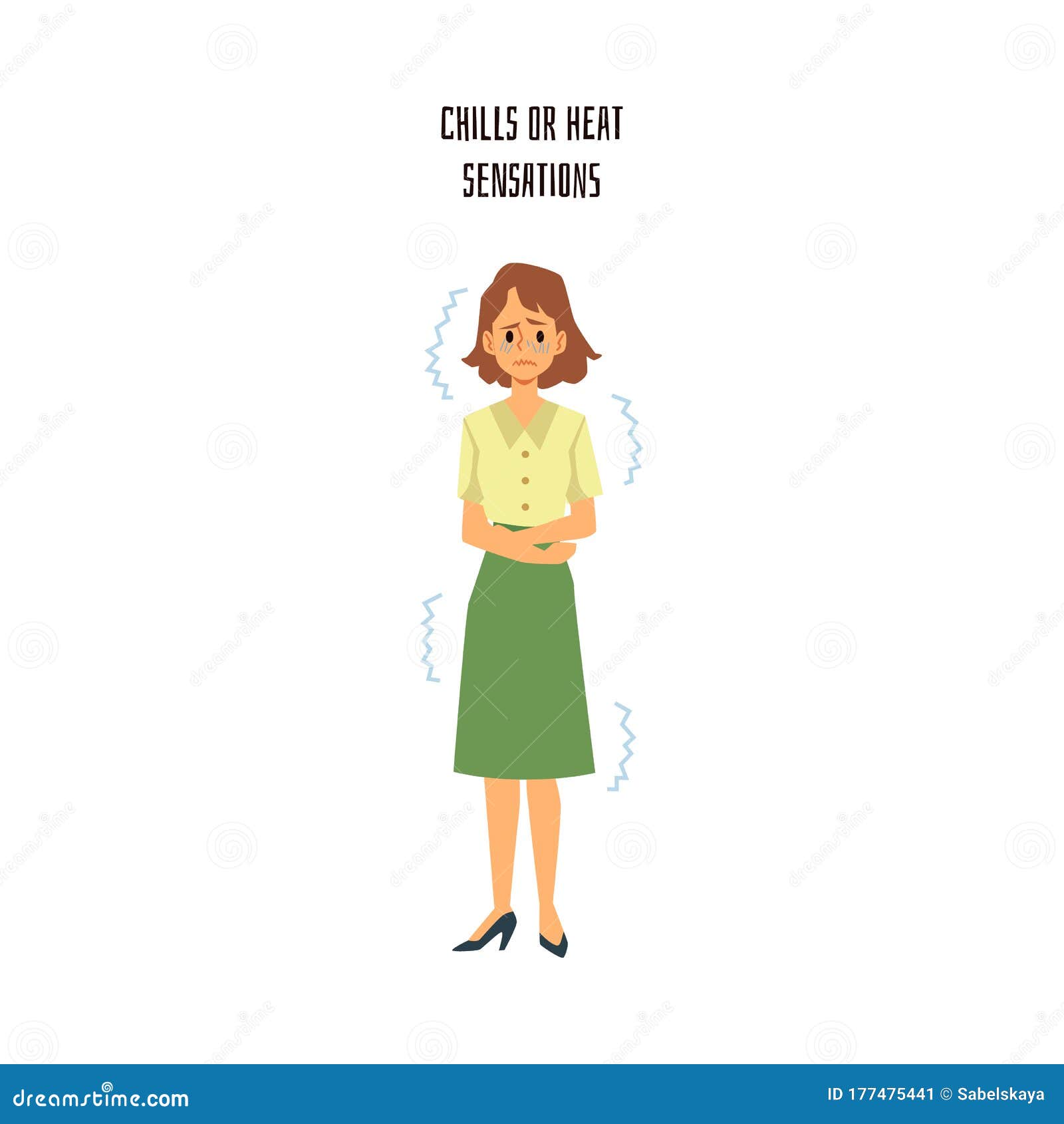 Cartoon Woman Experiencing Chills or Heat Sensation - Illness or Stress ...