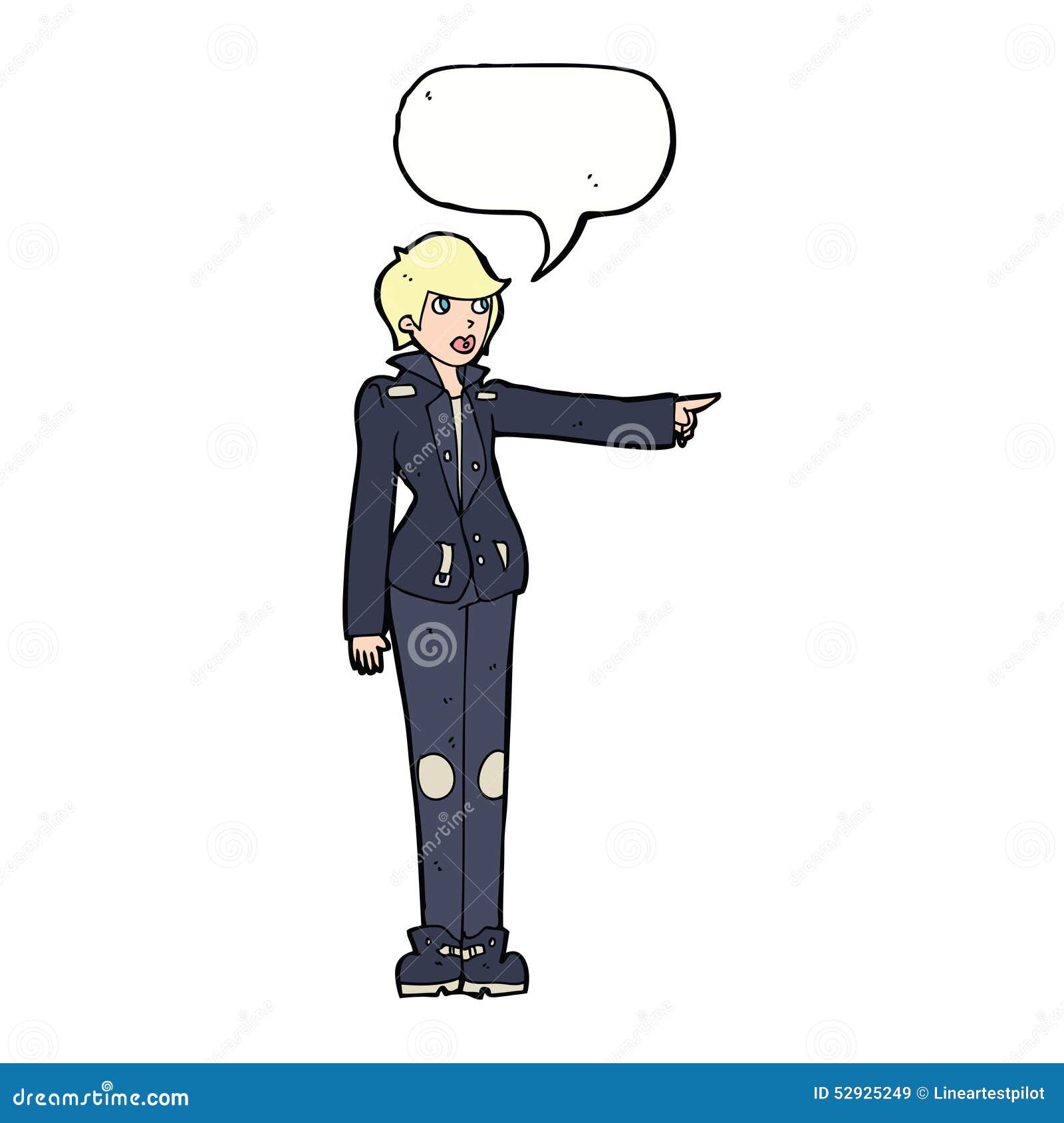 Cartoon Woman in Leather Jacket Pointing with Speech Bubble Stock Illustration Illustration of