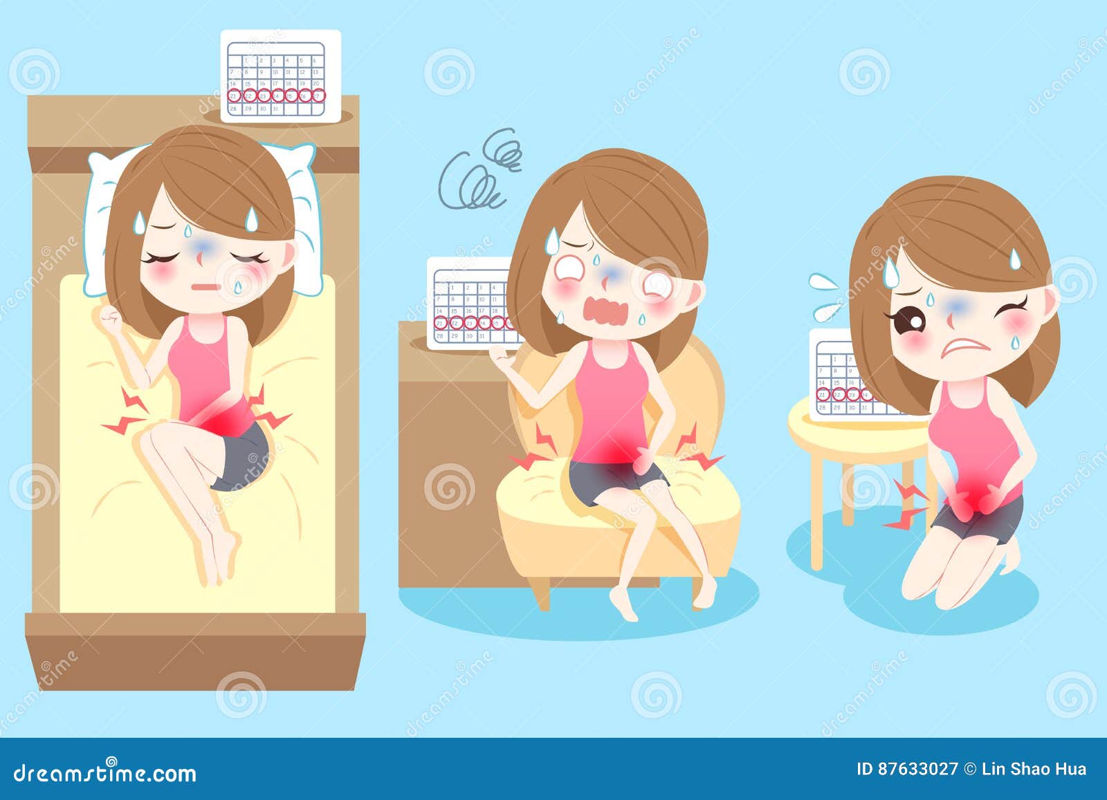cartoon woman with menstruation