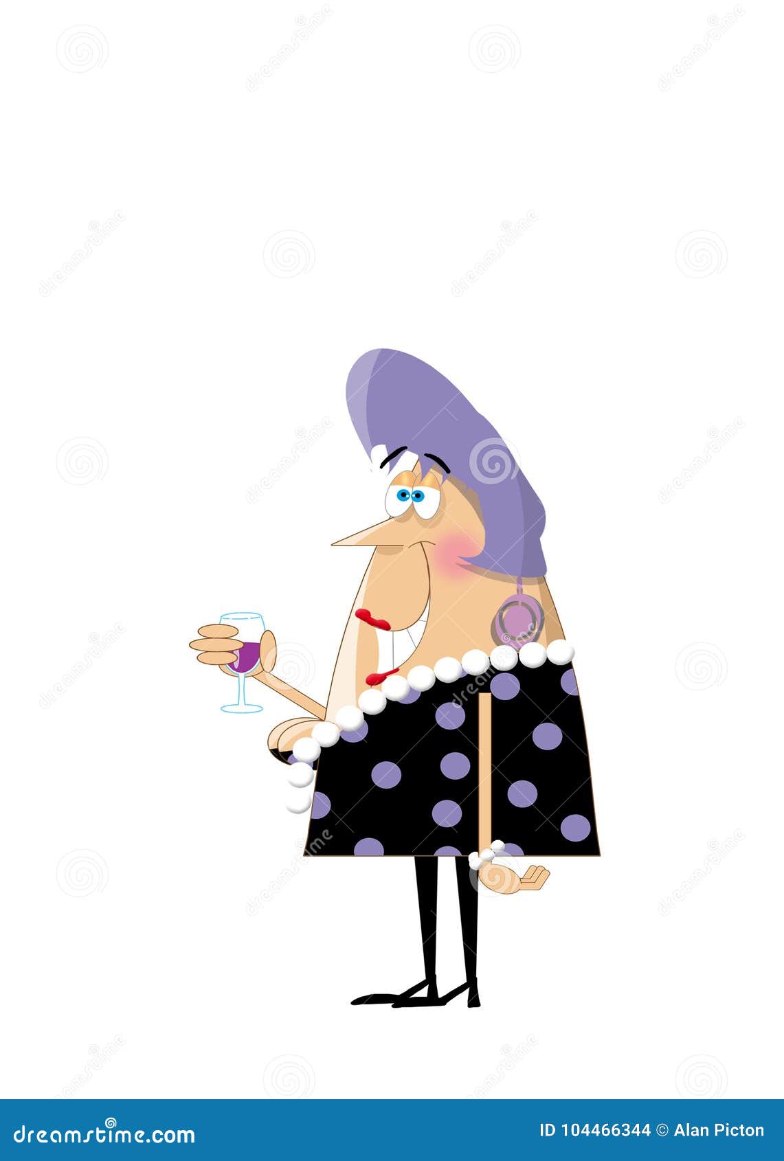 Cartoon of a Woman with a Happy Look Holding a Glass of Wine Stock ...