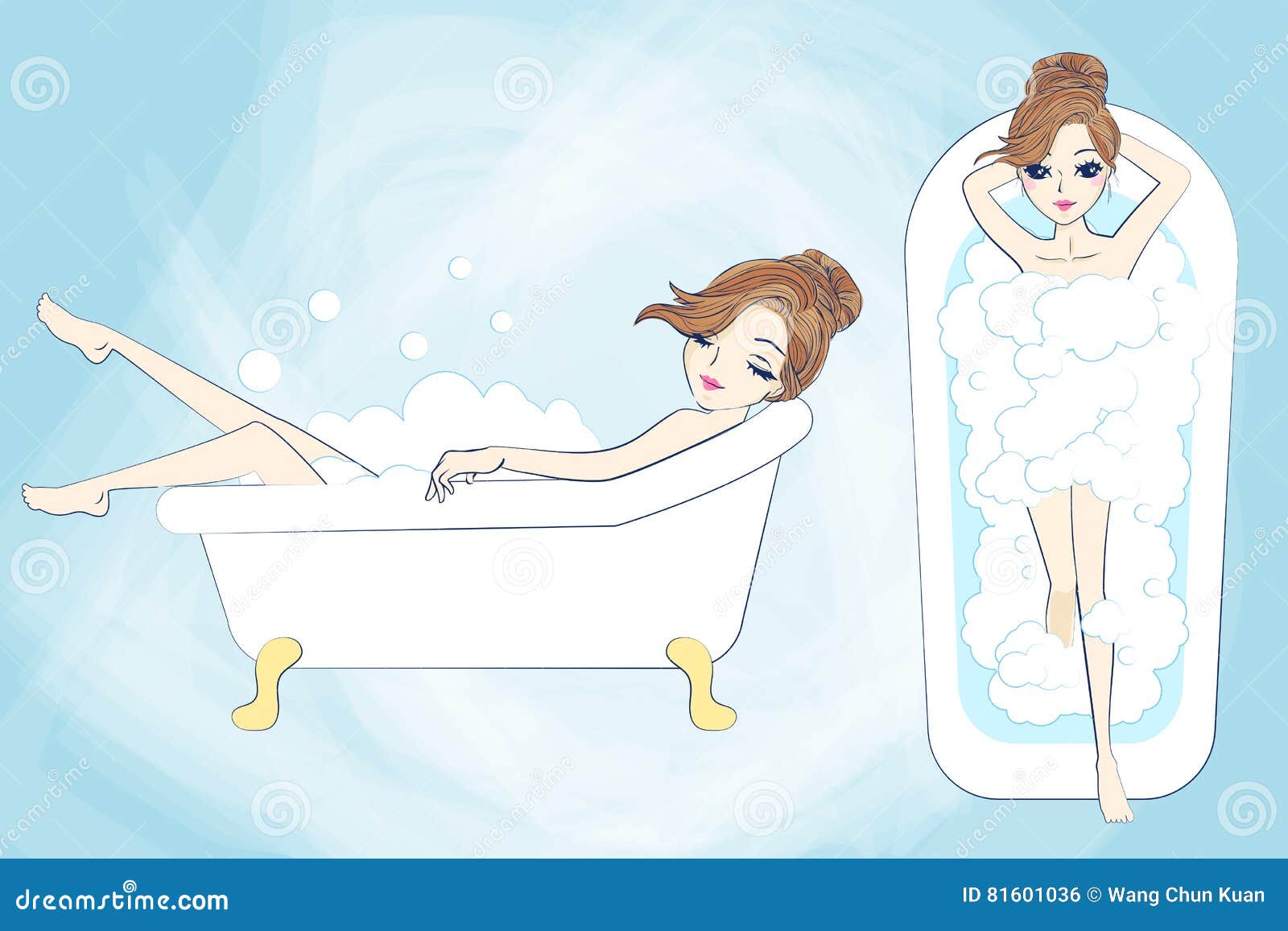 Cartoon Woman Taking a Bath Stock Vector Illustration of lifestyle, indoor 81601036