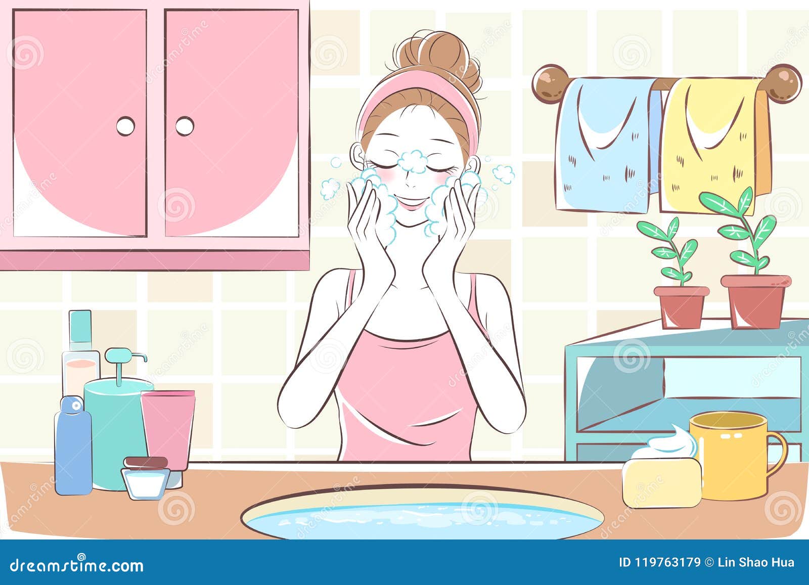 Cartoon woman wash face stock vector. Illustration of relaxation - 119763179 Cartoon woman wash face stock vector. Illustration of relaxation - 119763179