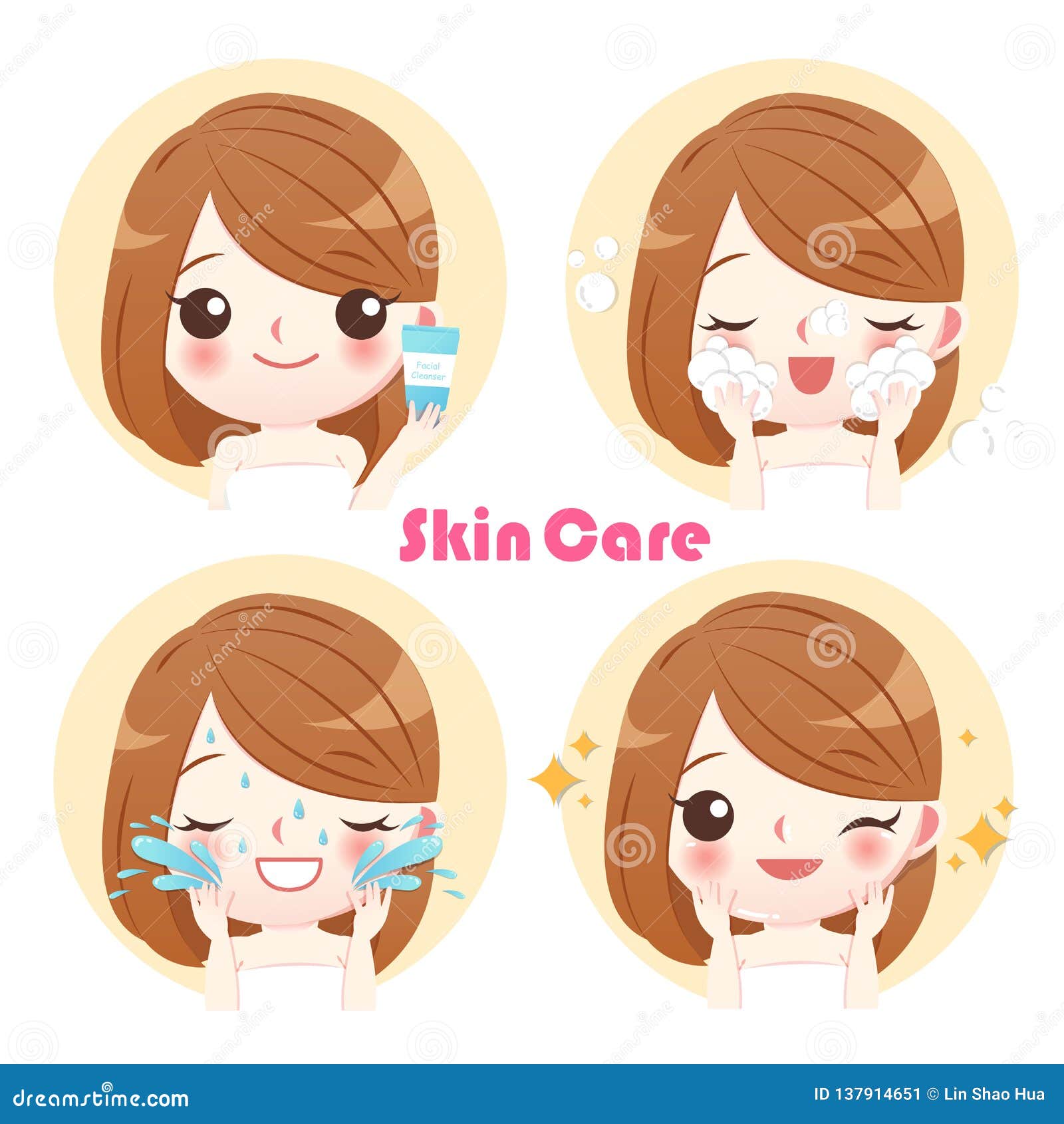 Cartoon Woman with Wash Face Stock Vector - Illustration of care, lady:  137914651