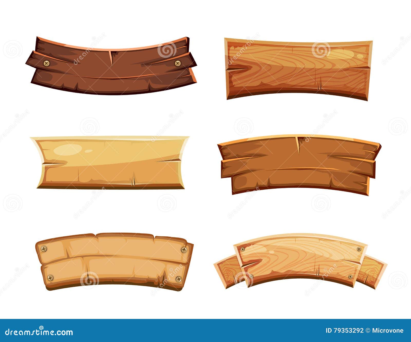 Cartoon Wood Blank Banners and Ribbons, Western Signs Vector Set Stock