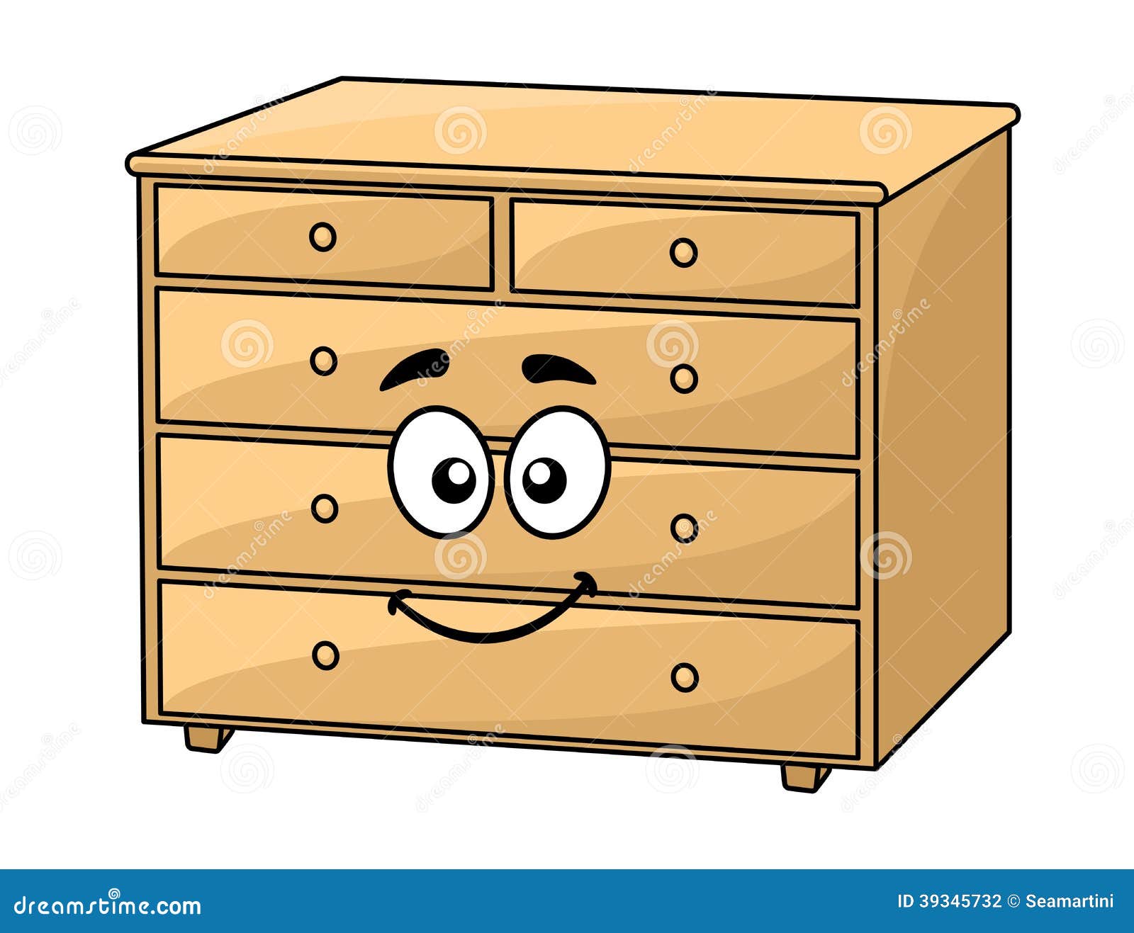 Cartoon wooden chest of drawers with a happy smiling face for interior 