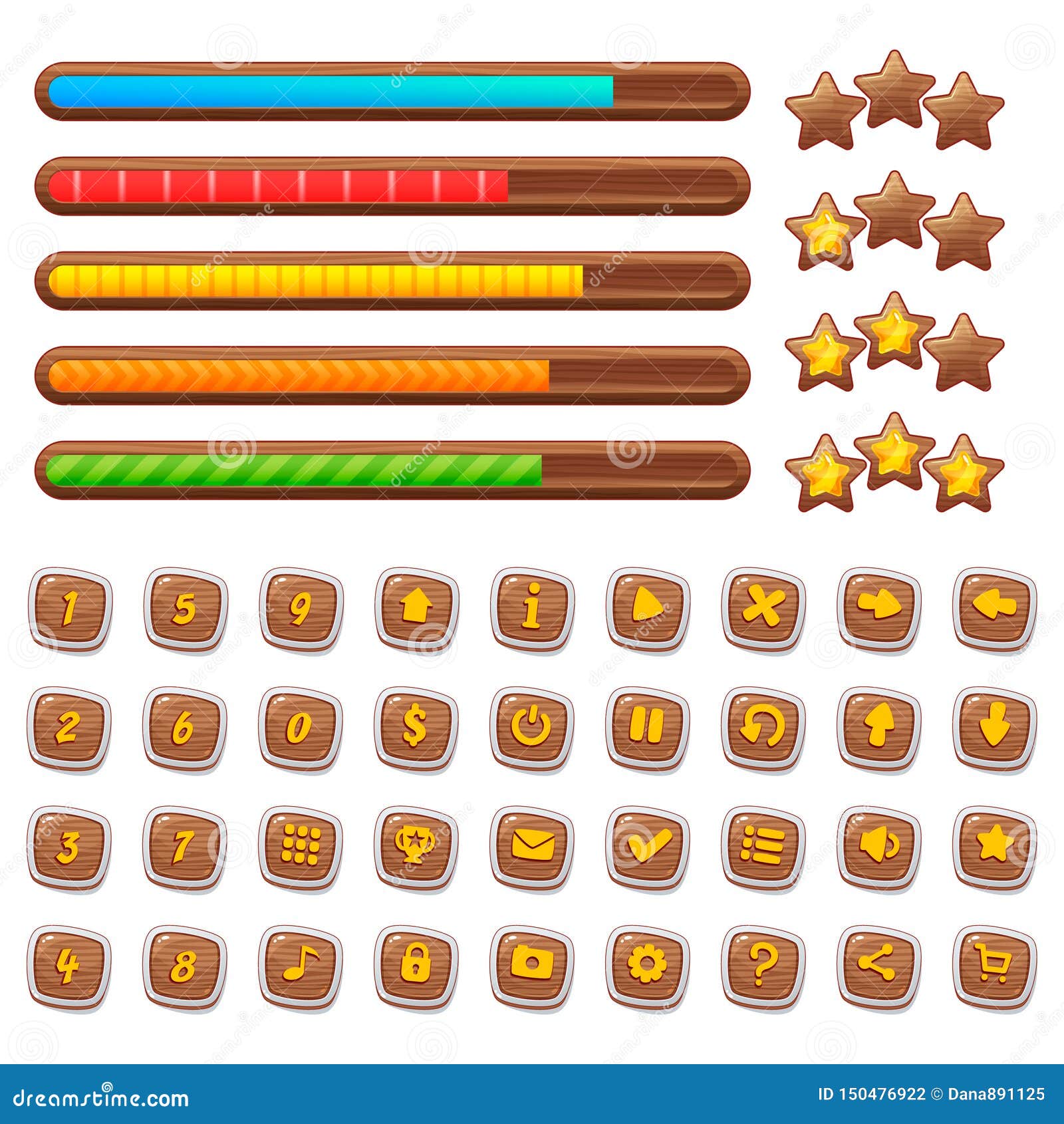 Cartoon Wooden Game Assets, Simple Kit for Game Ui Development, Vector Gui  Elements. Stock Vector - Illustration of casual, achievement: 150476922