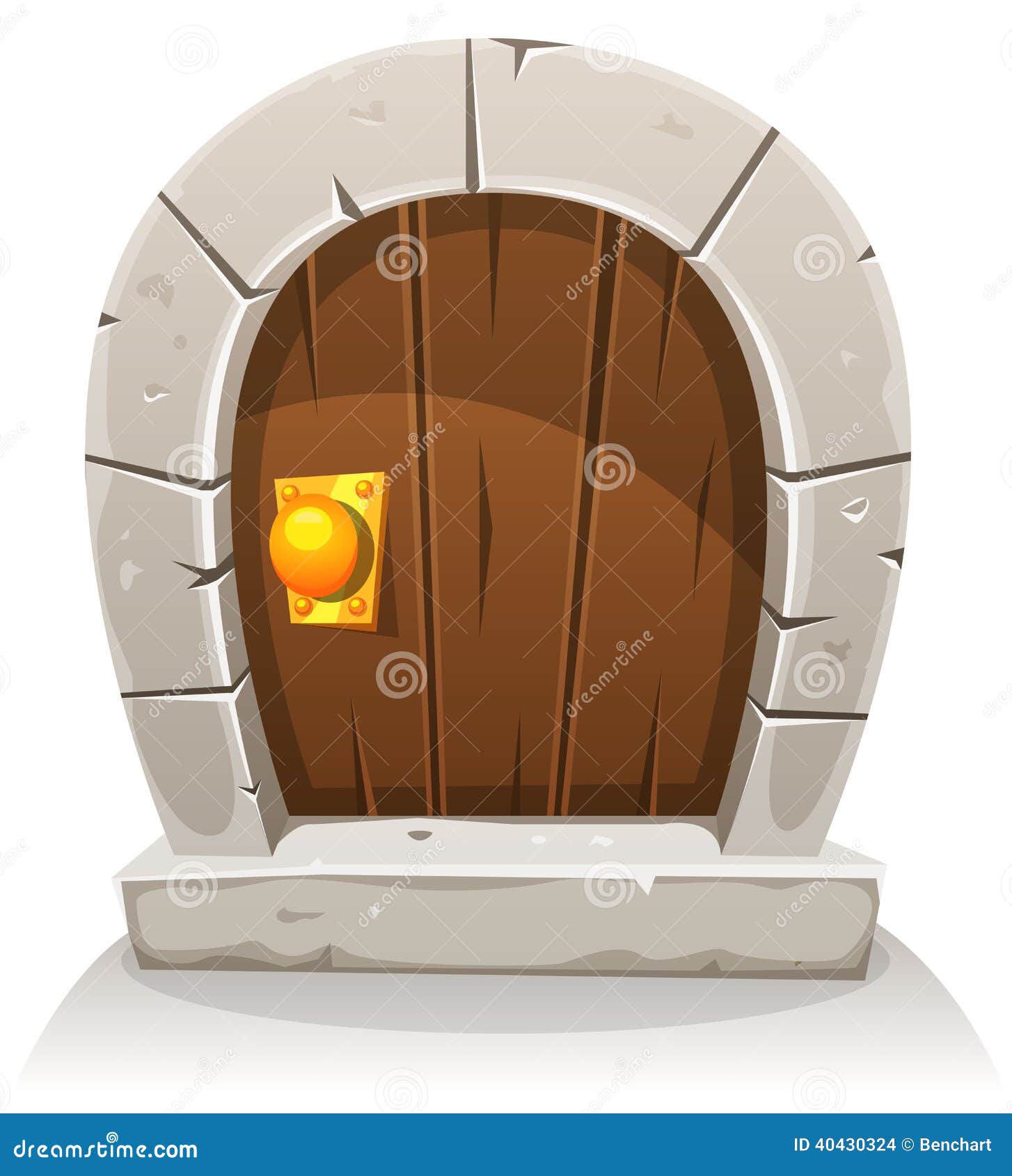 cartoon wooden stone hobbit door illustration comic like funny little curved wood doorframe 40430324