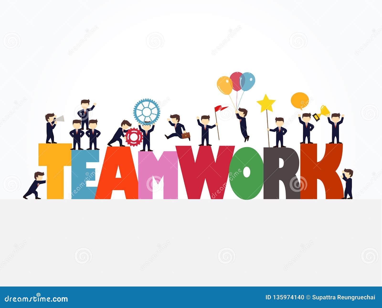 Cartoon Working Little People with Big Word Teamwork. Vector Illustration  for Business Design and Infographic Stock Vector - Illustration of drawn,  business: 135974140