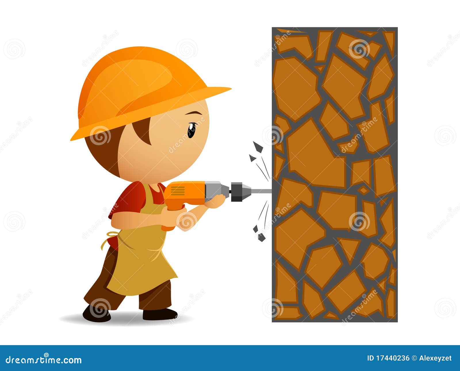 Cartoon Workmen with Drill Make Holes in the Wall Stock Vector -  Illustration of pants, construct: 17440236