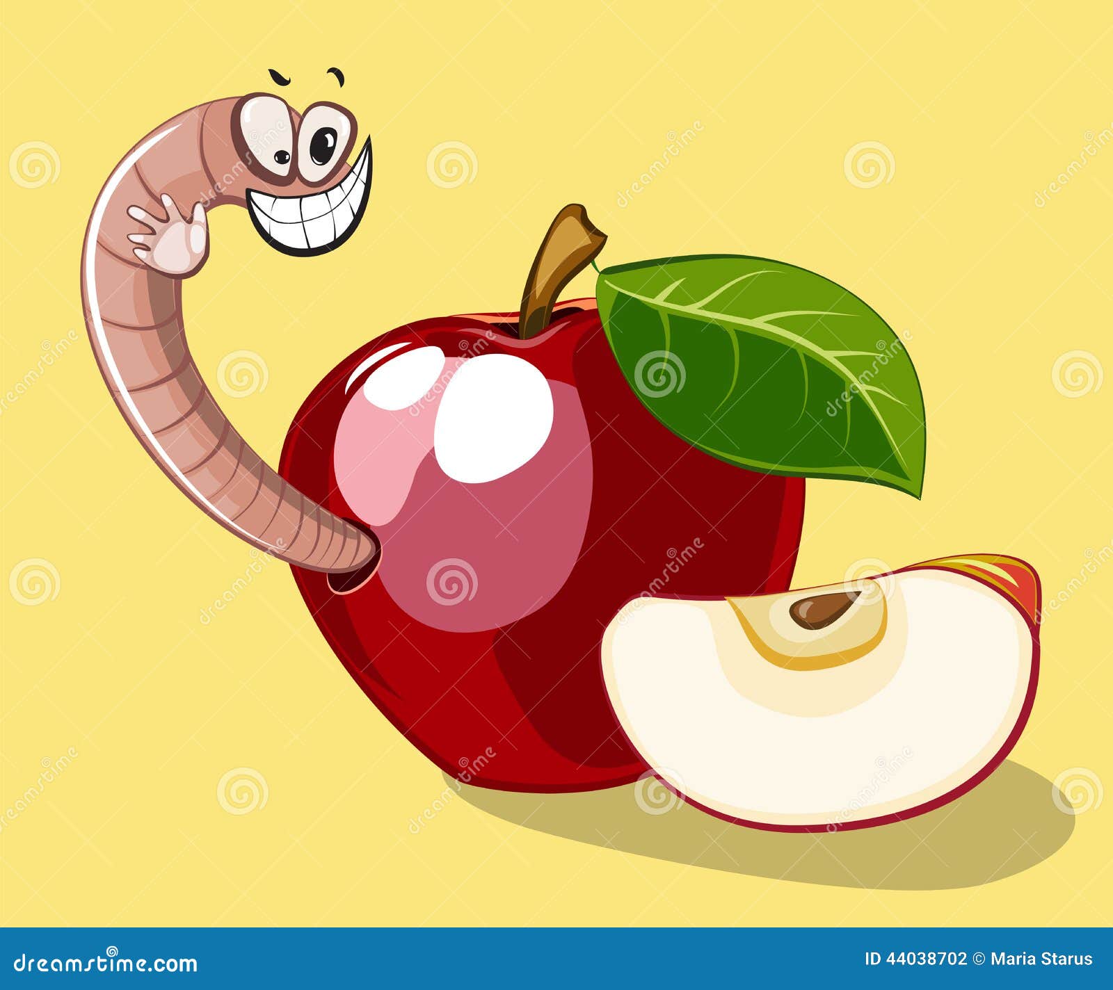 Cartoon Worm in Apple stock vector. Illustration of caterpillar 44038702
