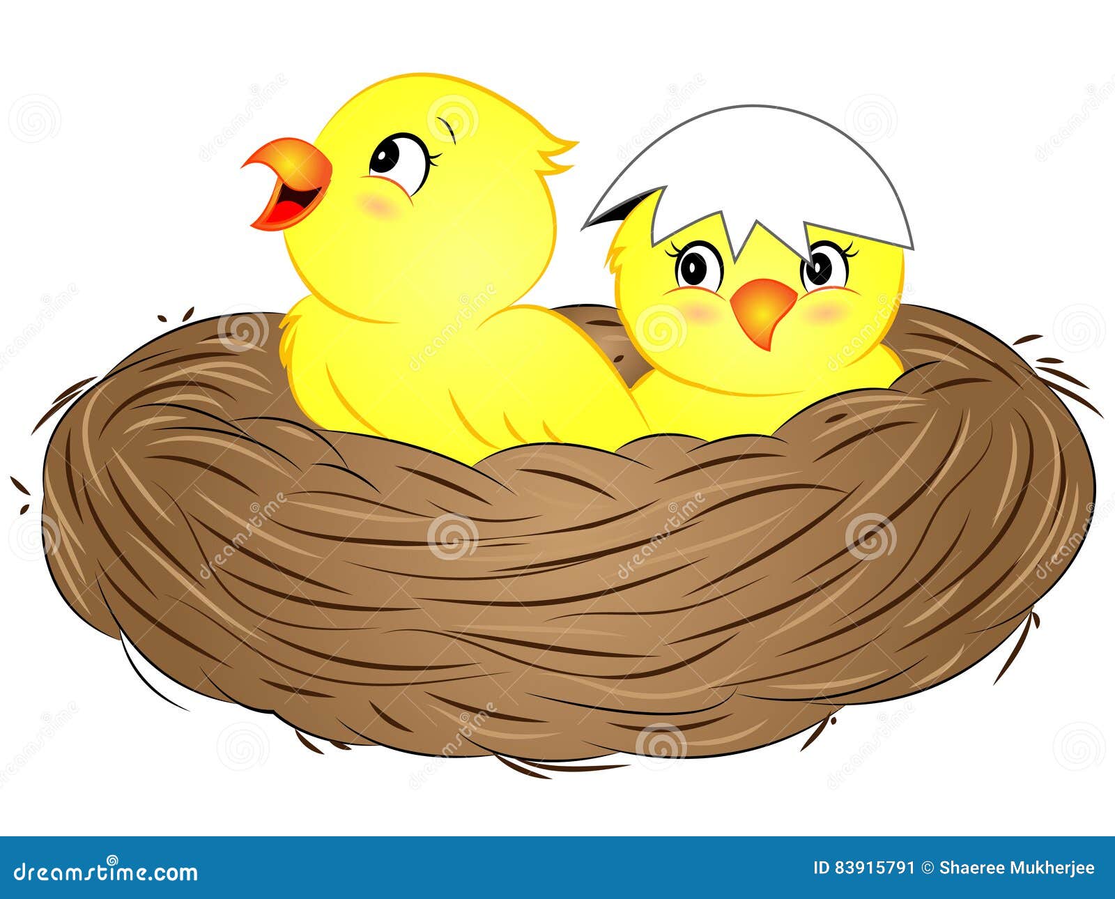 cartoon yellow baby birds in nest
