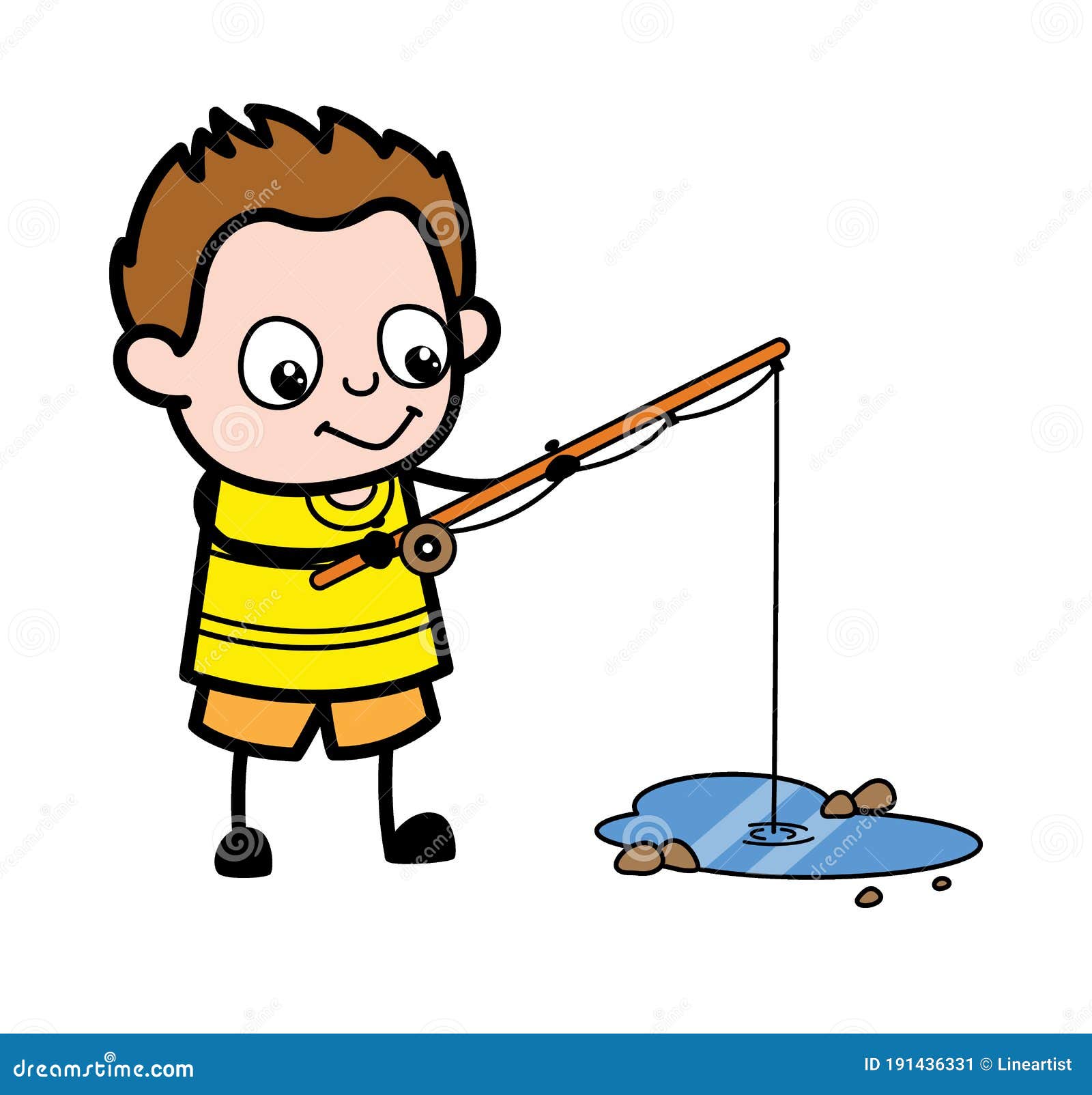 Cartoon Young Boy Fishing stock illustration. Illustration of fisher -  191436331