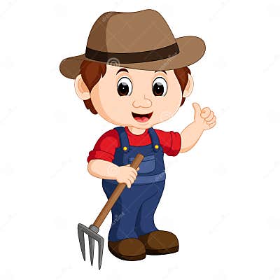 Cartoon Young Farmer Holding Rake Stock Vector - Illustration of ...