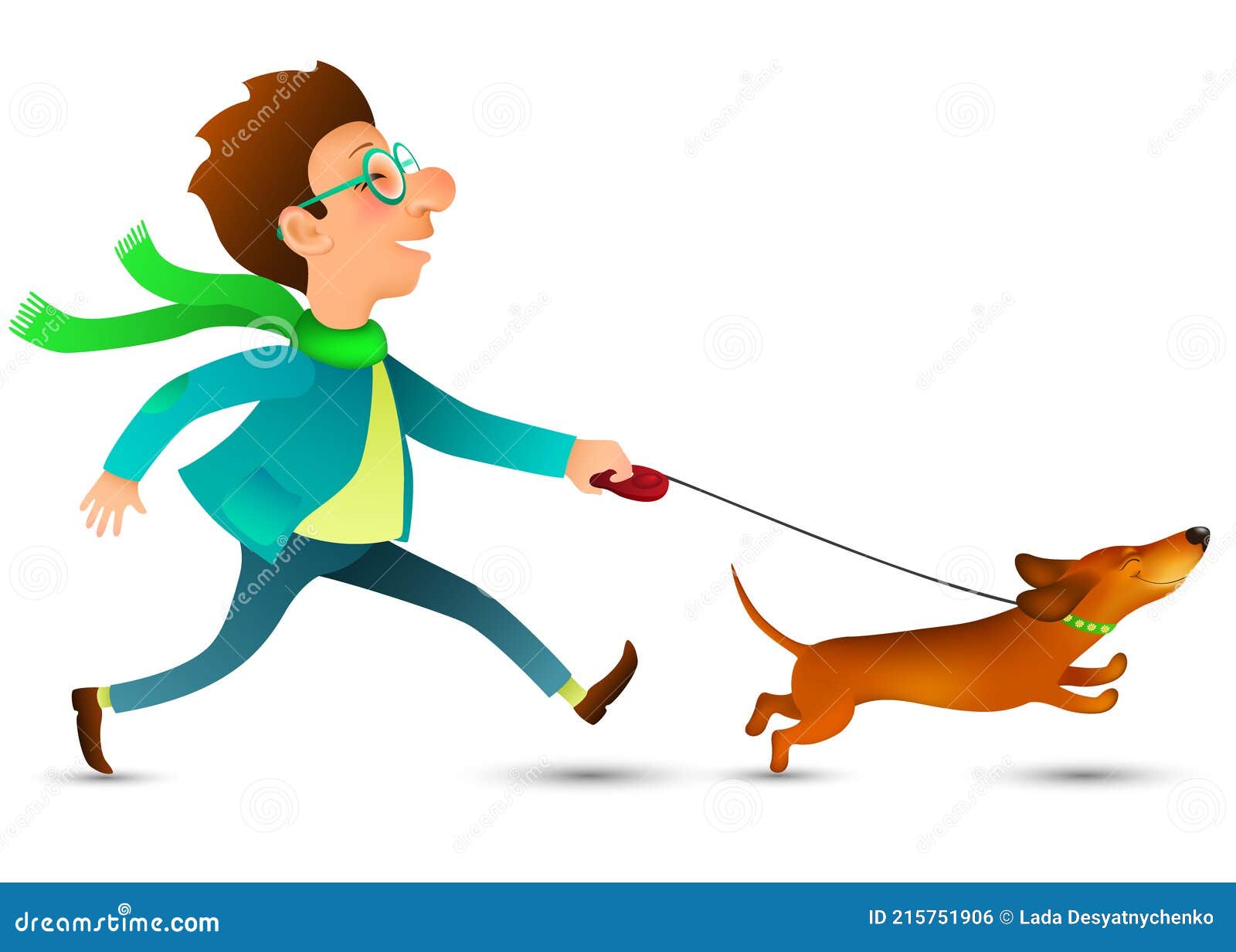 Cartoon Young Man in Glasses Running with His Funny Happy Dachshund Stock Vector - Illustration of flat, outside: 215751906 Cartoon Young Man in Glasses Running with His Funny Happy Dachshund Stock Vector - Illustration of flat, outside: 215751906