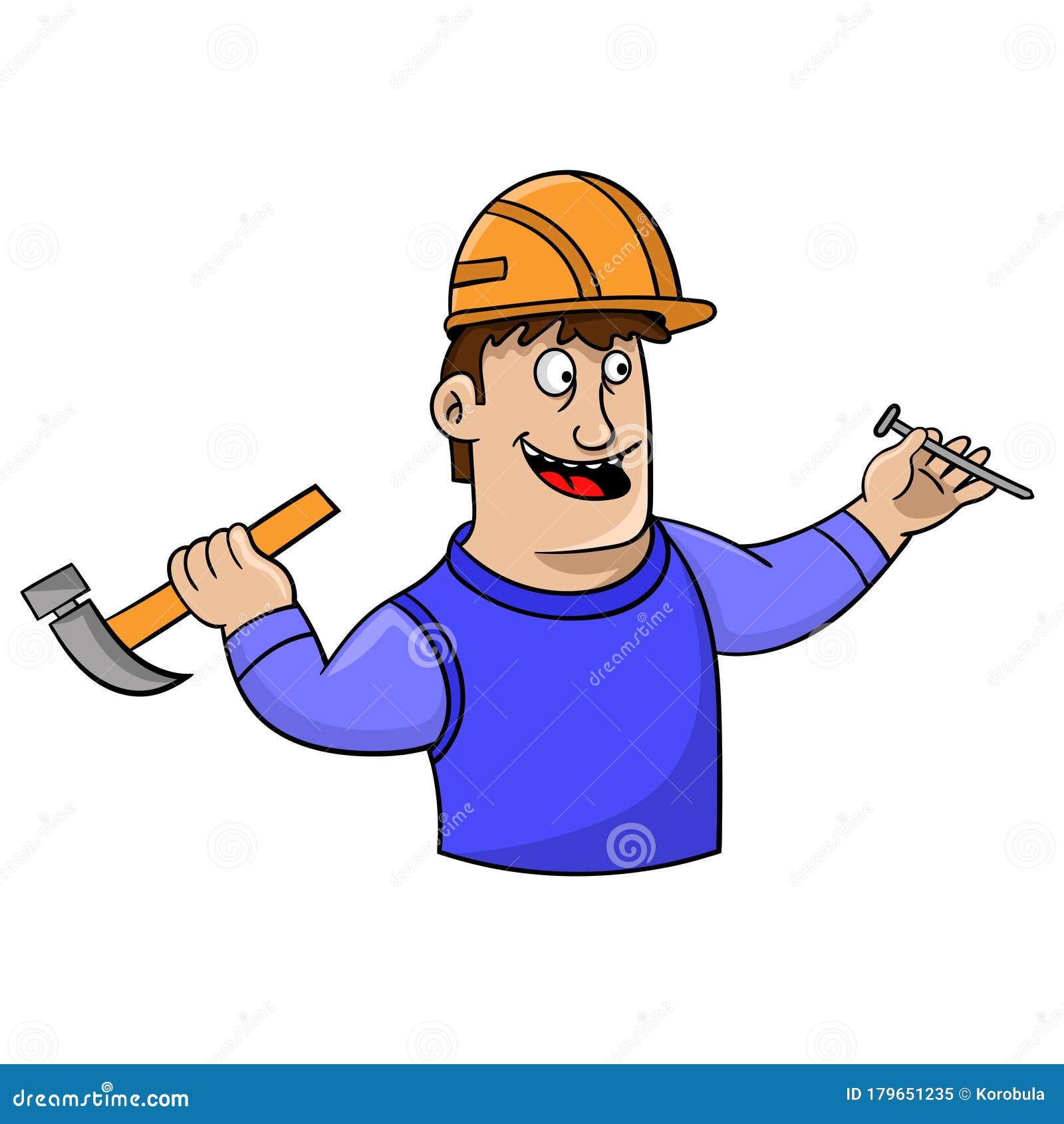 Cartoon Young Man in a Hard Hat with a Hammer and Nails. Construction Work  Vector Illustration Stock Vector - Illustration of people, builder:  179651235