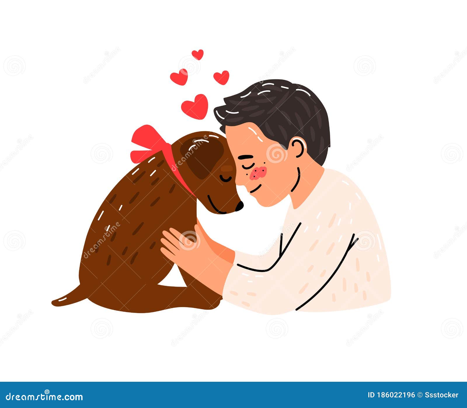 Cartoon Young Man Hugging Dog Stock Vector - Illustration of face, happy:  186022196