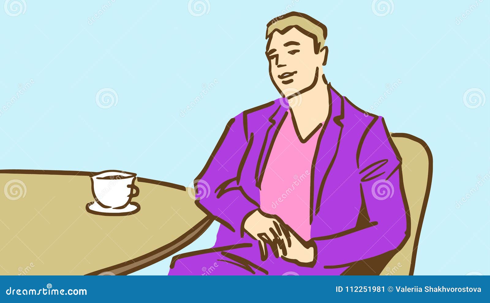 Cartoon Young Man in Purple Suit Drinking Coffee or Tea in Restaurant Stock Vector - Illustration of male, suit: 112251981 Cartoon Young Man in Purple Suit Drinking Coffee or Tea in Restaurant Stock Vector - Illustration of male, suit: 112251981