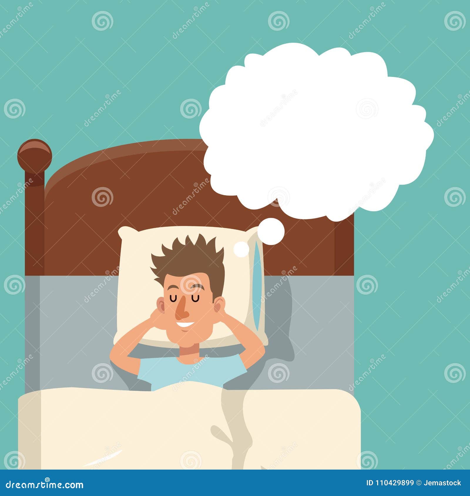 Cartoon Young Man Smile Sleep Bed Stock Vector - Illustration of pillow ...