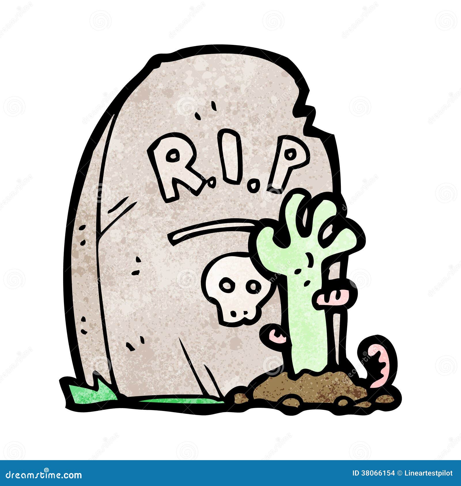 cartoon zombie rising from grave. Retro cartoon with texture. Isolated on White.