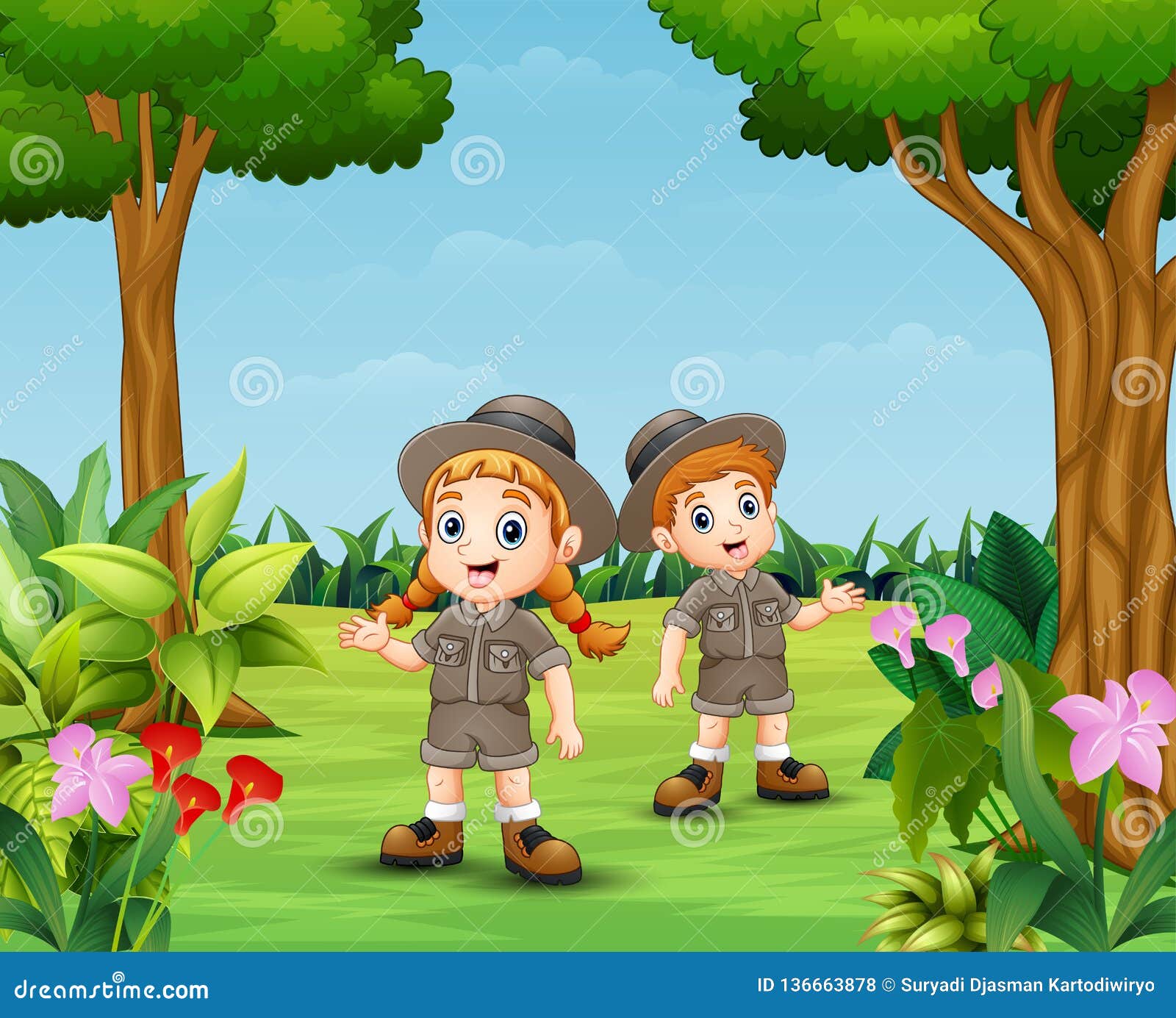 Cartoon of Zookeeper Boy and Girl in the Garden Stock Vector ... Girl Cartoon Zoo Keeper