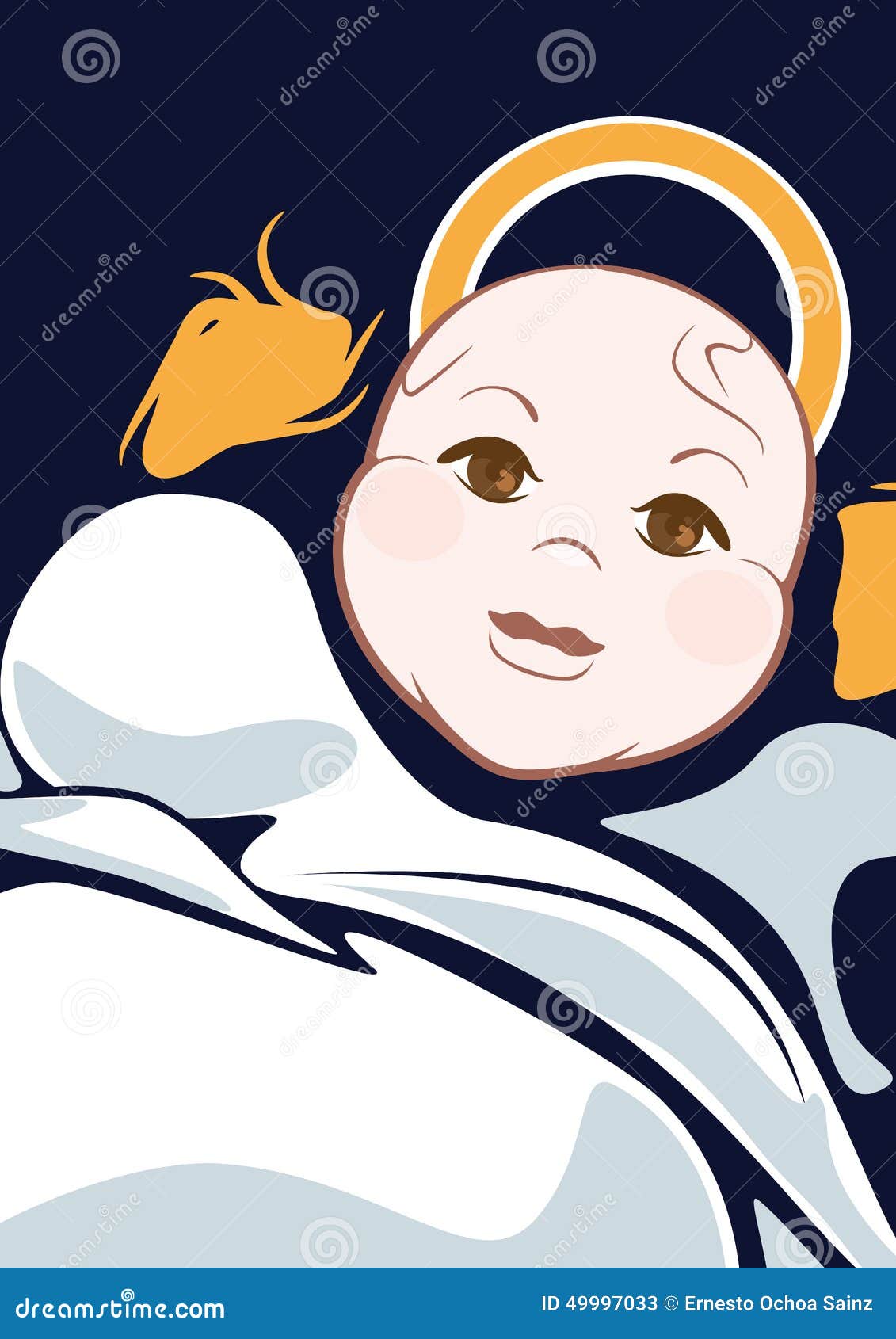 cartooned baby on cradle with abstract background; graphic 