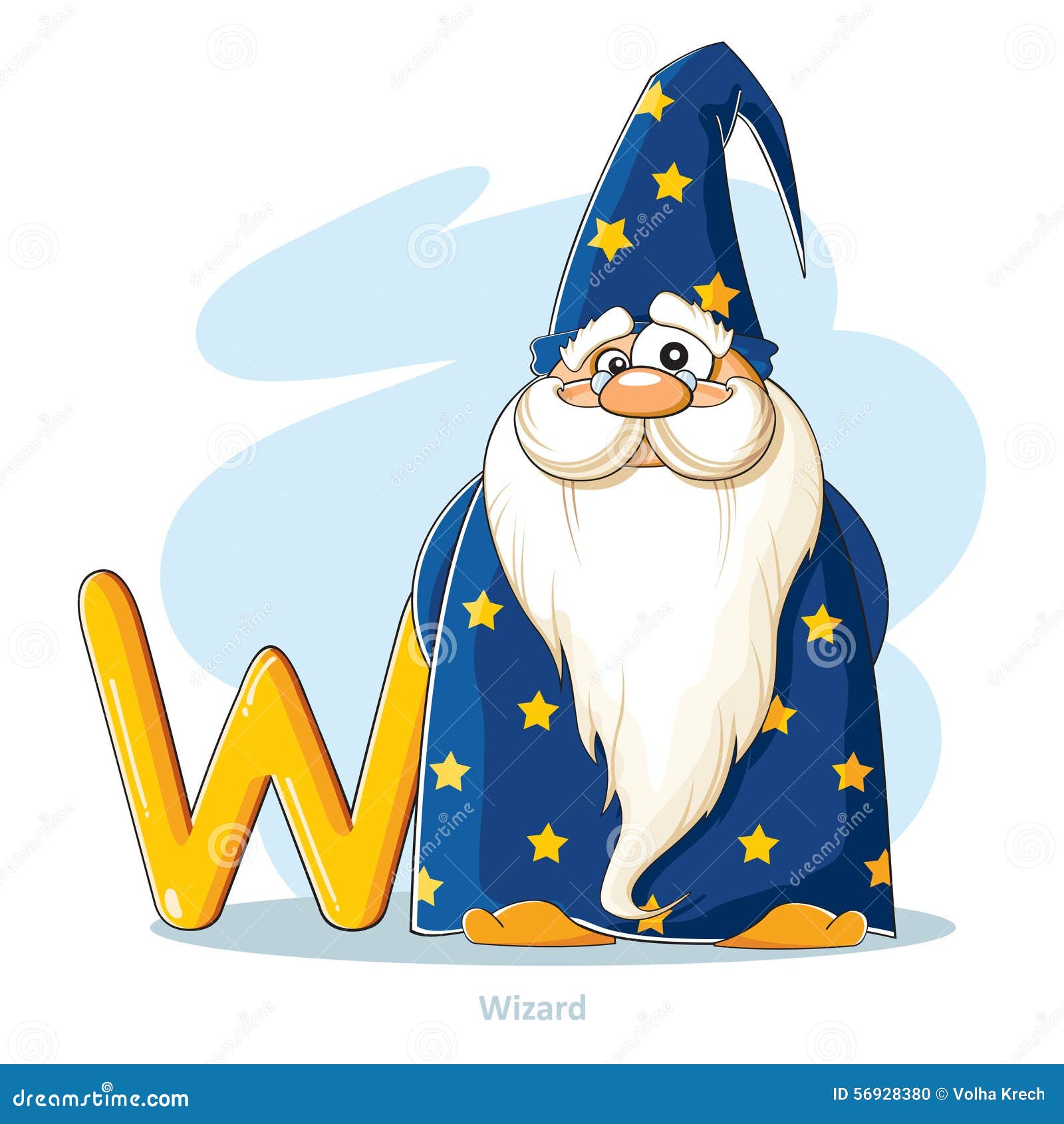 cartoons alphabet - letter w with funny wizard