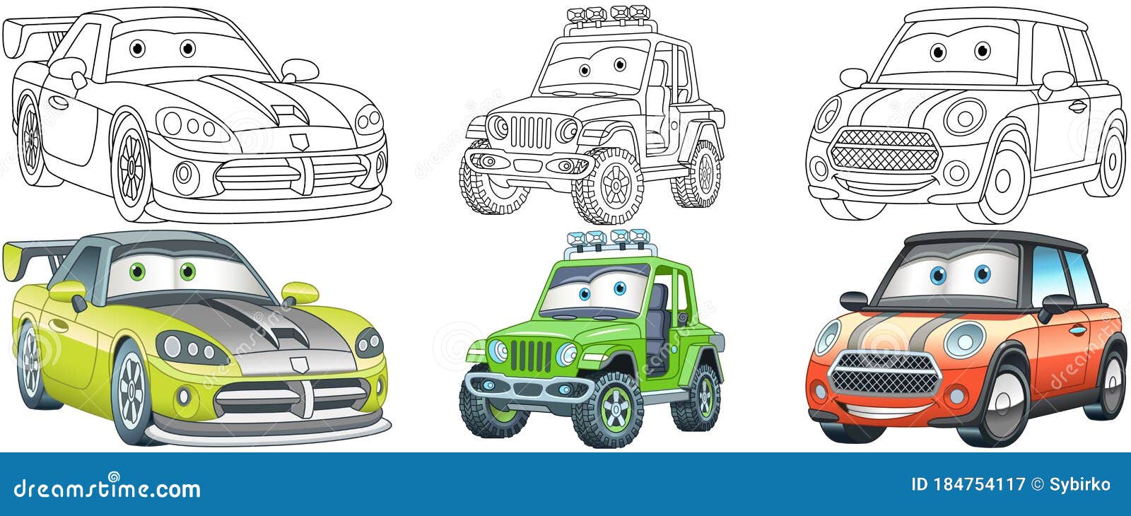 4 carros coloridos. Desenhos animados para crianças. - Uma
