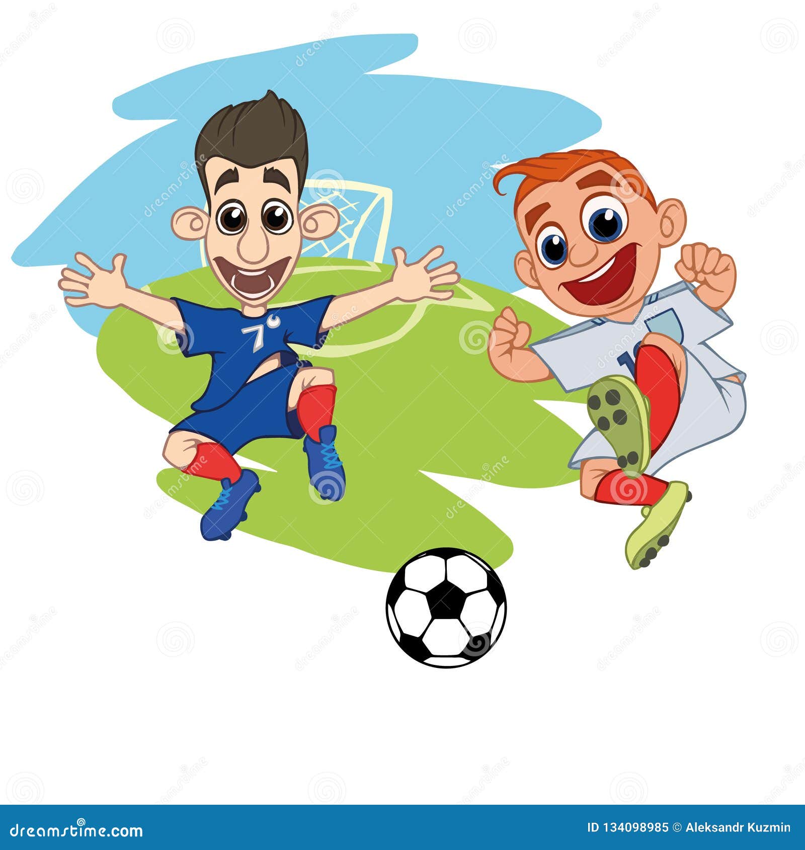 Cartoons Soccer Players Play the Ball at the Stadium. Stock Vector -  Illustration of cute, competition: 134098985