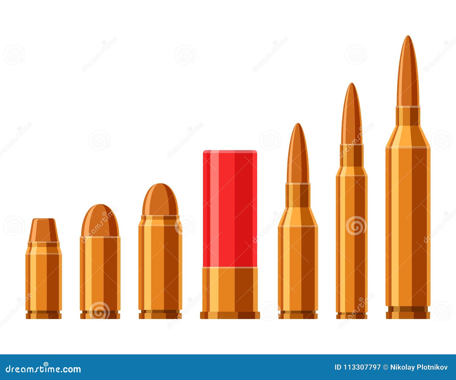 cartridges  set. a collection of bullets  on white background. weapon ammo types and size in flat style.