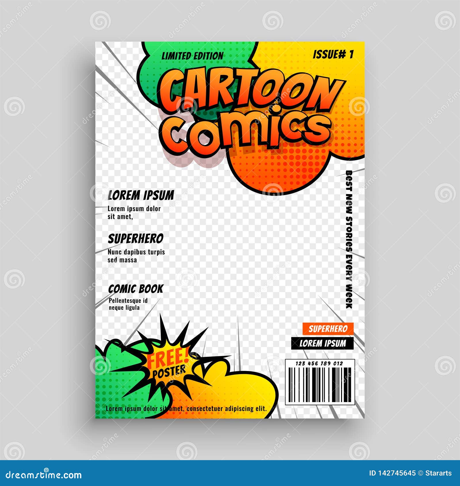 cartton comic magazine cover  template