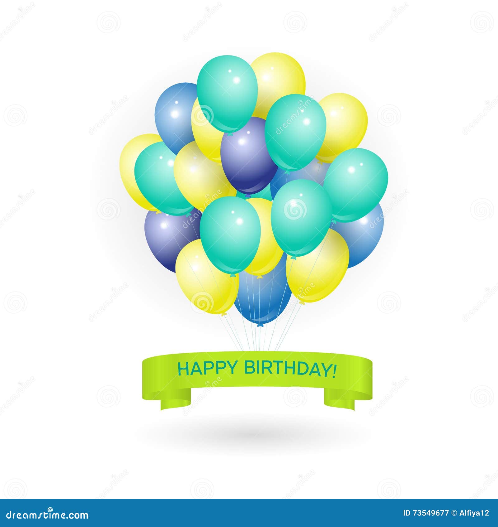 Cartão do feliz aniversario com volume
 balões e texto coloridos da amostra na fita Pode ser usado como o cartaz do feliz aniversario No fundo branco Ilustração do vetor