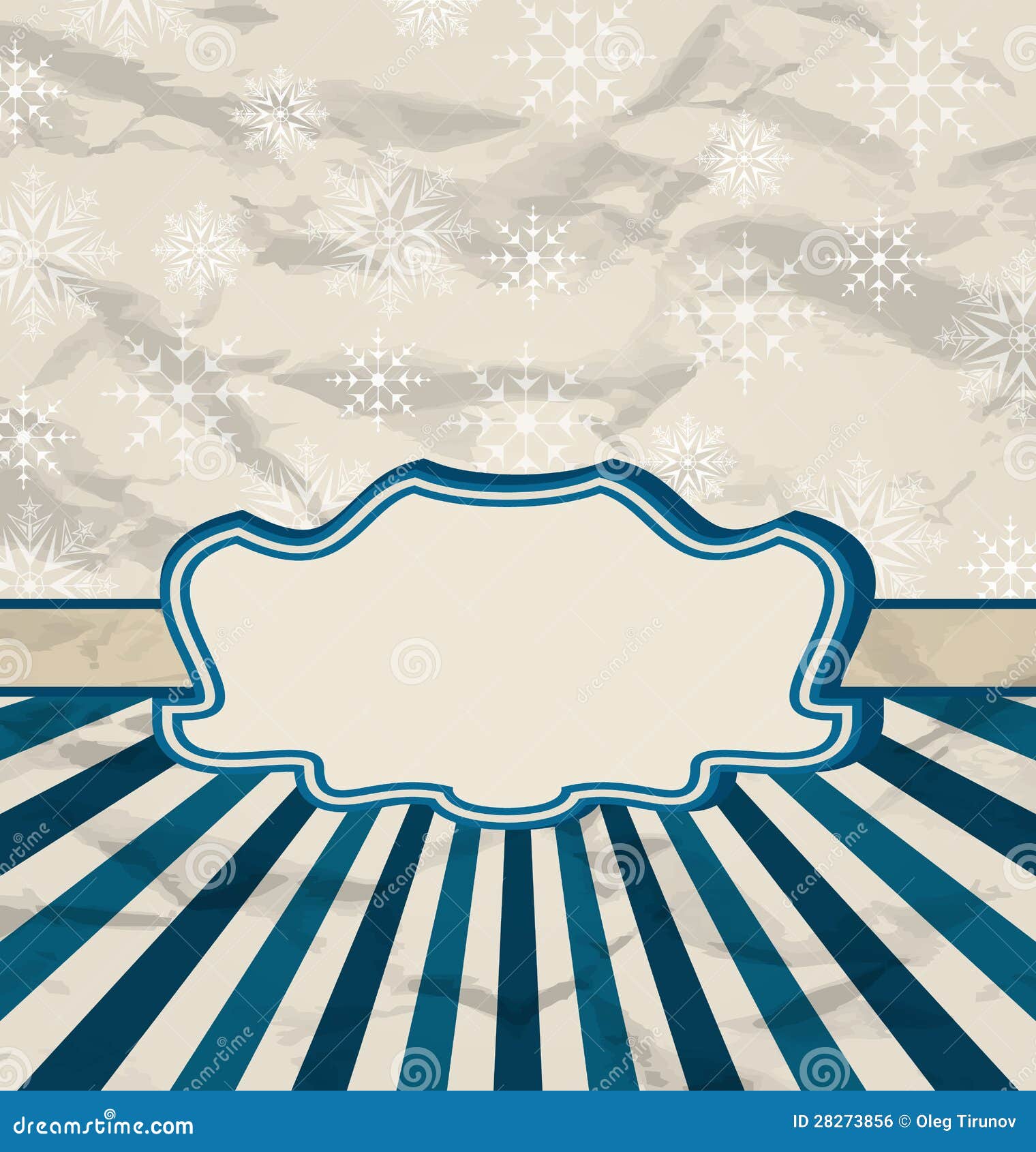 Cartão retro da celebração do vintage com flocos de neve. Cartão retro da celebração do vintage da ilustração com flocos de neve